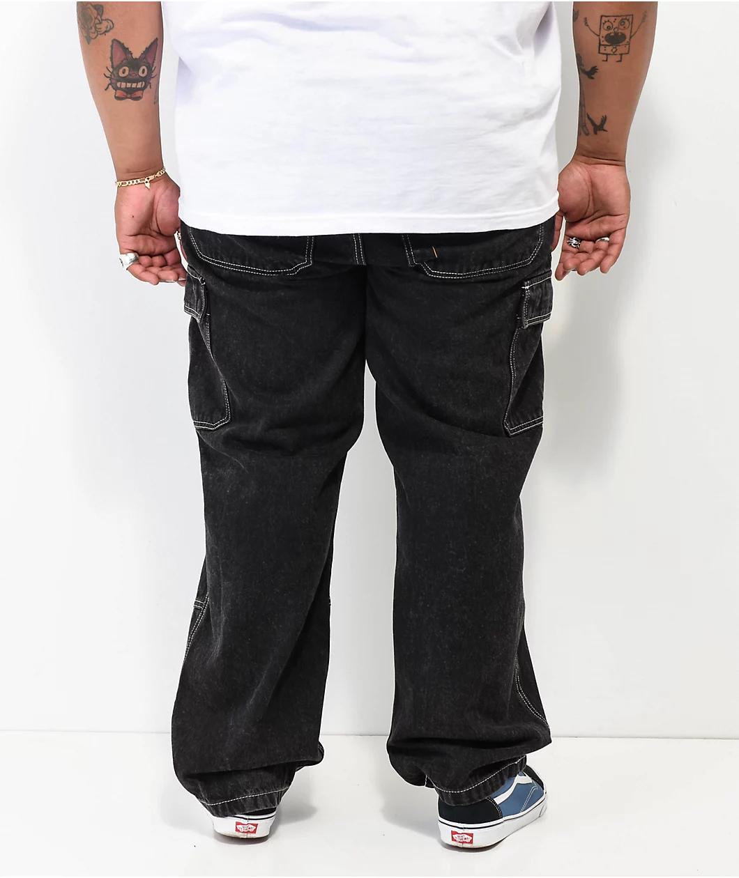 Empyre Loose Fit Black Denim Cargo Skate Jeans Product Image