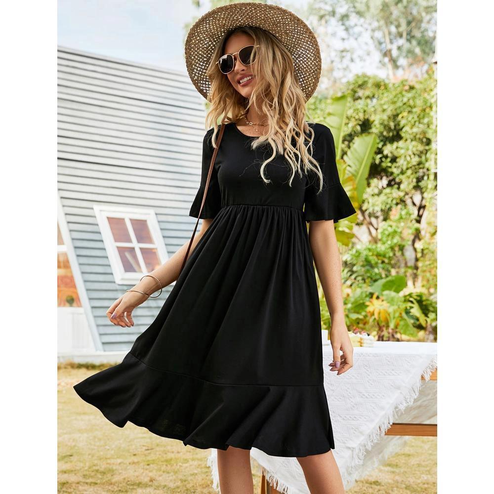 Womens Dress Ruffled Sleeve High Waist A Line Dress Round Neck Fit and Flare Dress Flowy Dress with Flounce Hem Product Image