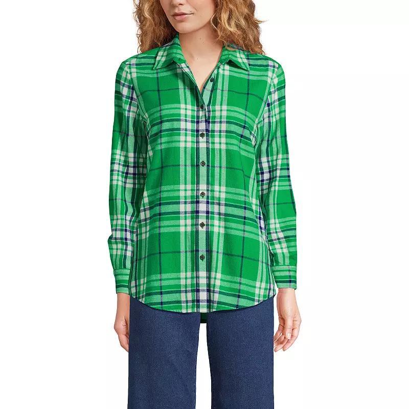 Women's Lands' End Flannel Boyfriend Shirt, Size: XS, Ivory Blue Plaid Product Image