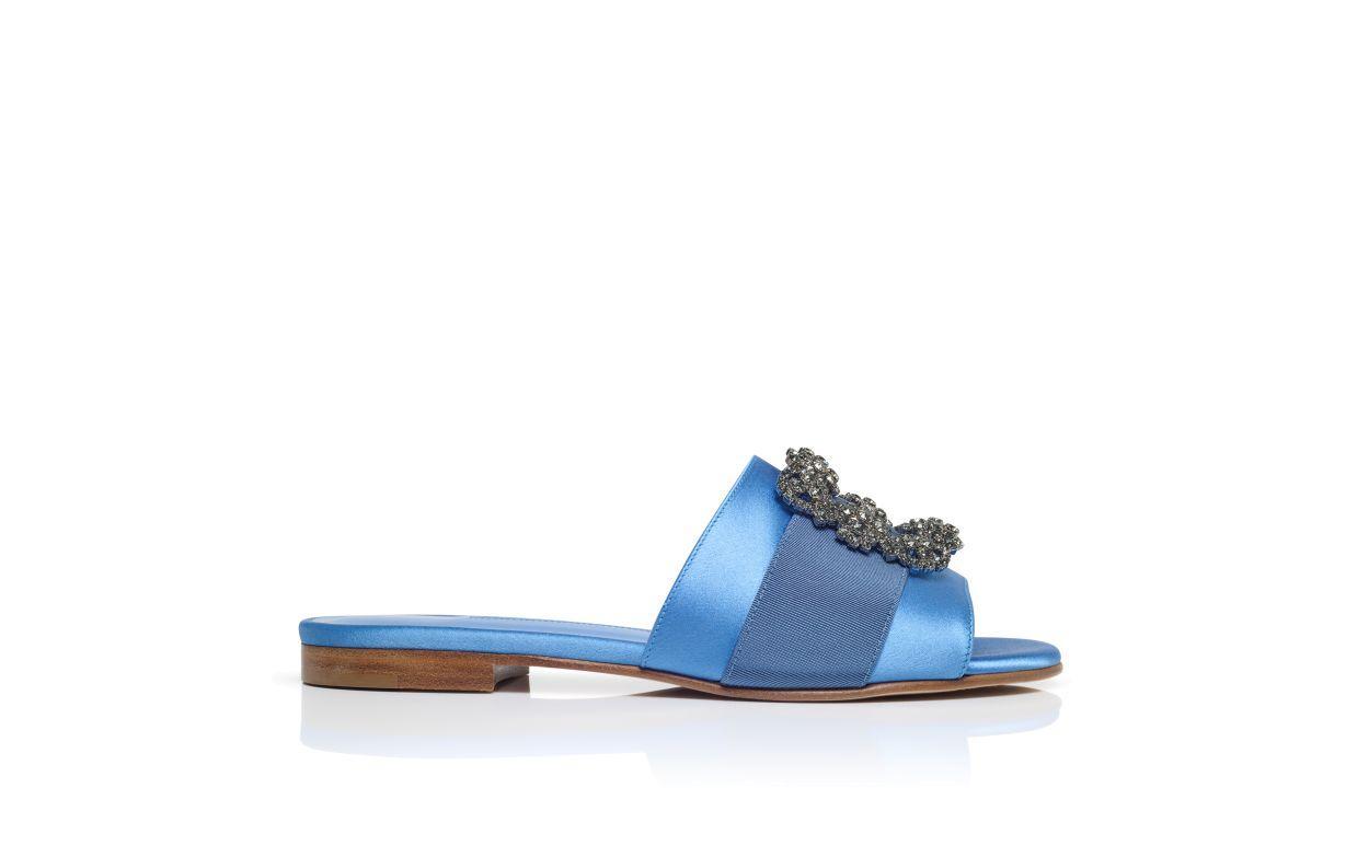 MARTAMOD Blue Satin Jewel Buckled Flat Sandals Product Image