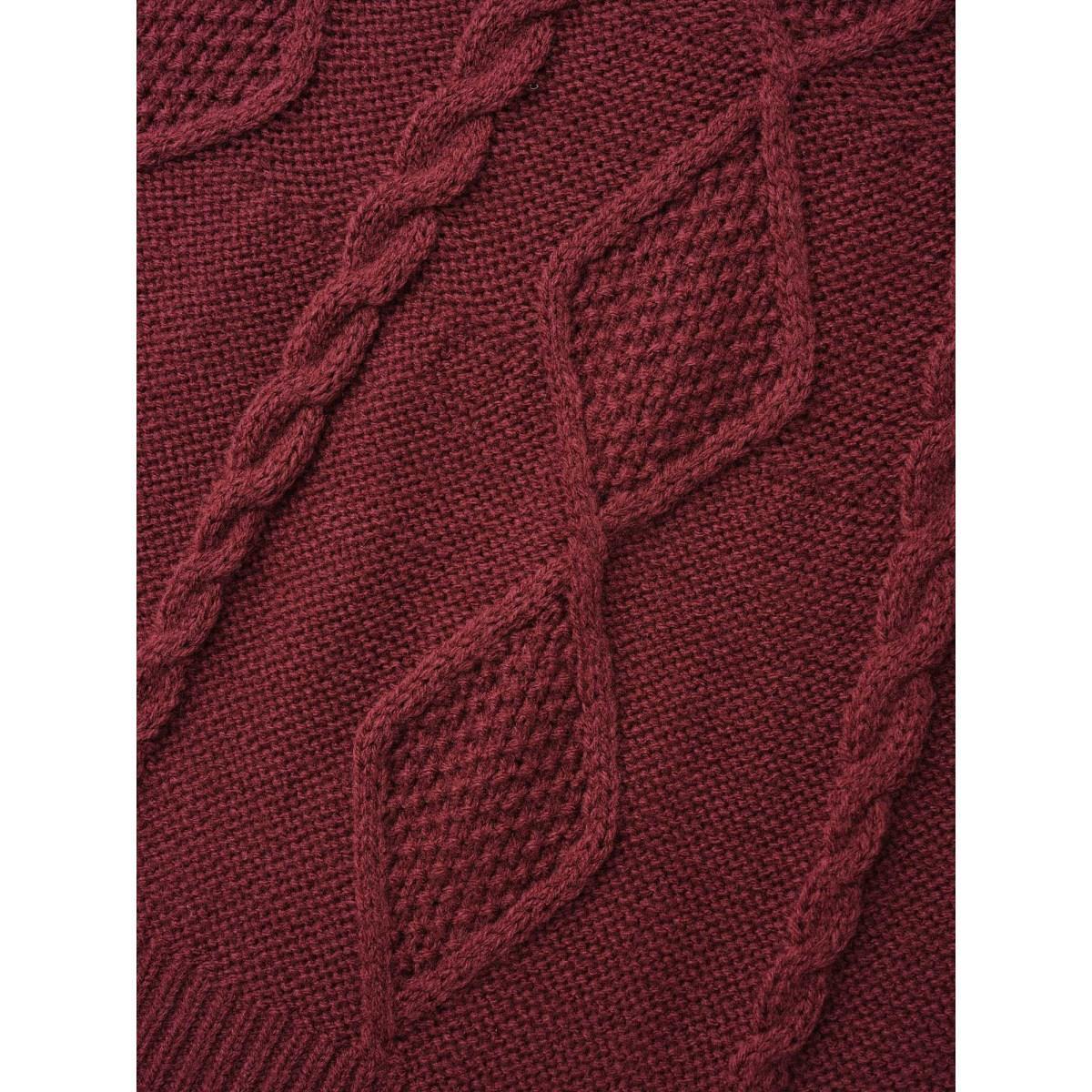 Plus Size Cable Knit Raglan Sleeve Midi Sweater Dress Burgundy Women Casual Bodycon Long Sleeve Everyday Sweater Dresses BloomChic 30/6X Product Image