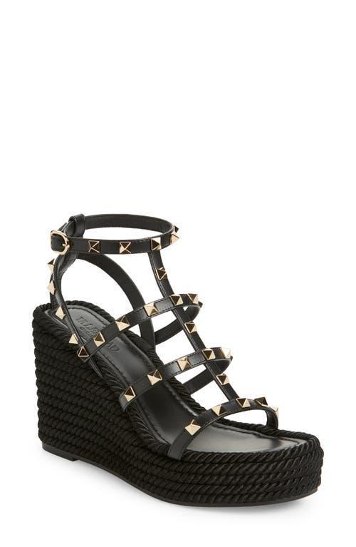 Rockstud Leather Wedge Espadrille Sandals Product Image