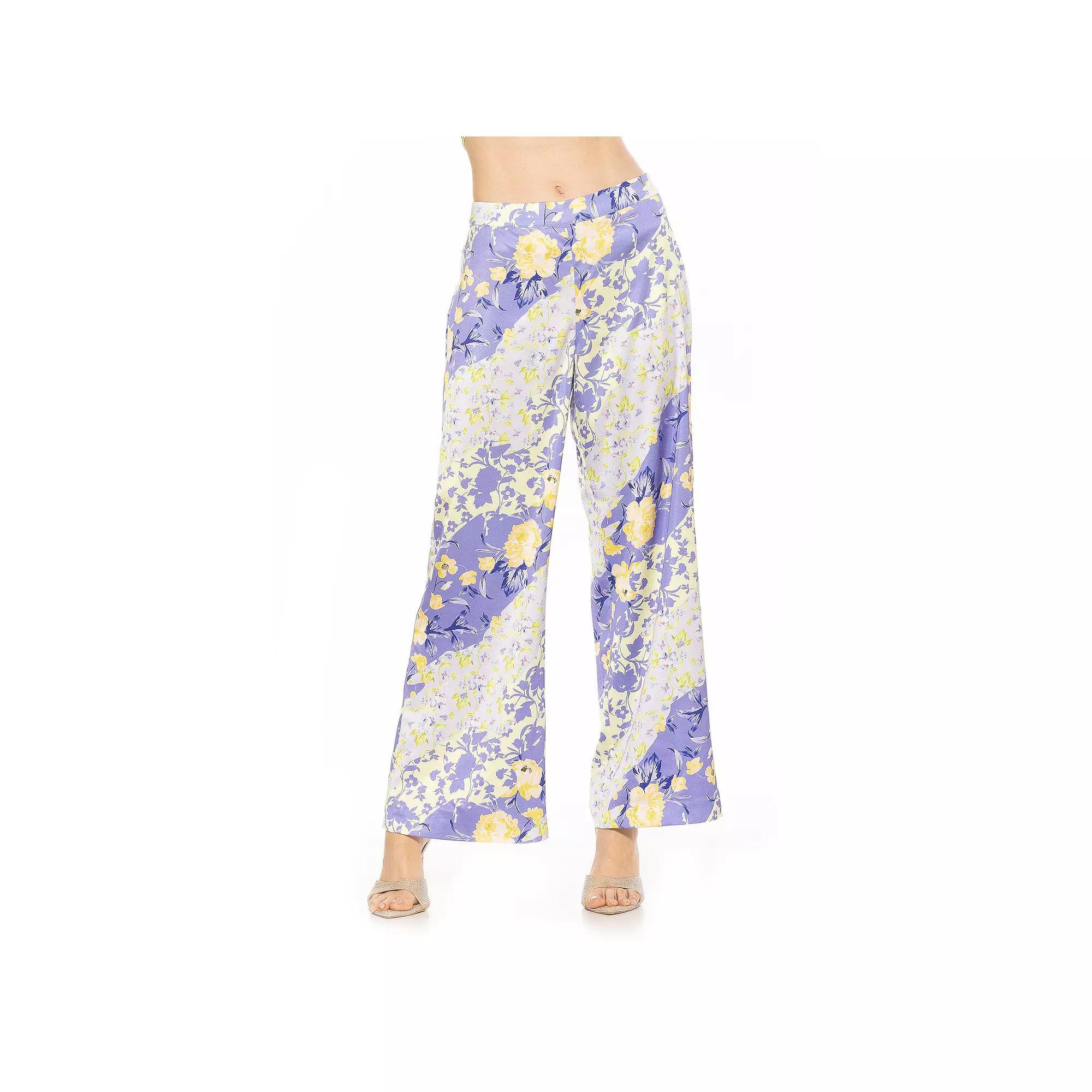 Women's ALEXIA ADMOR Cerise Silky Wide Leg Pants, Size: 2, Purple Floral Product Image
