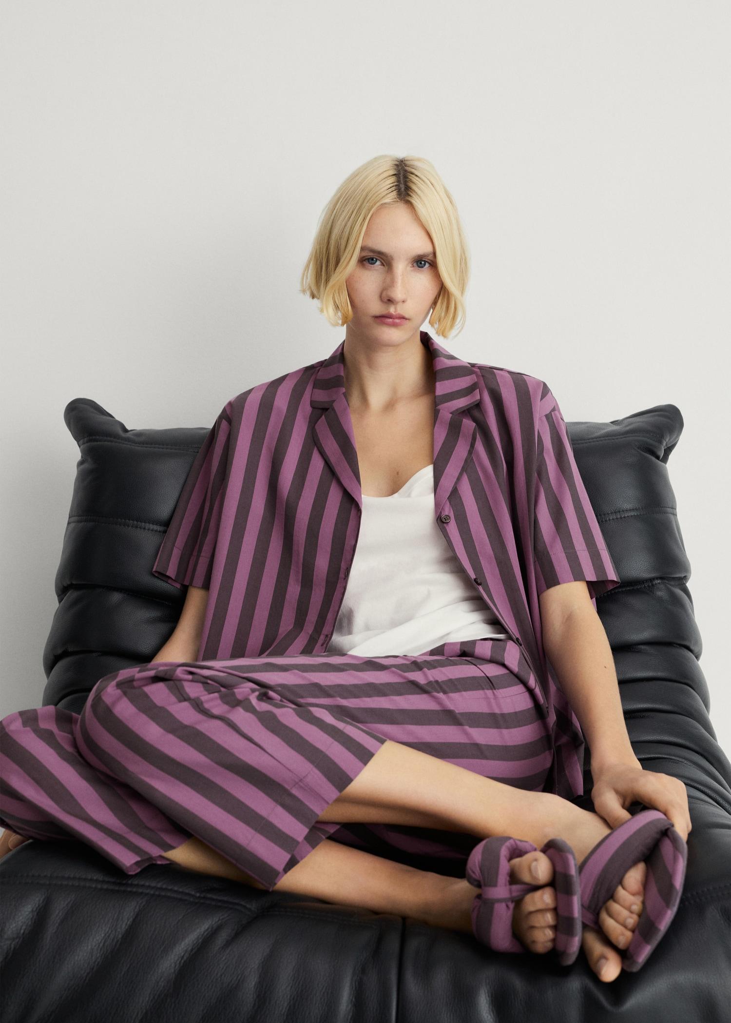 Woven two-tone striped pants - Women | MANGO USA Product Image
