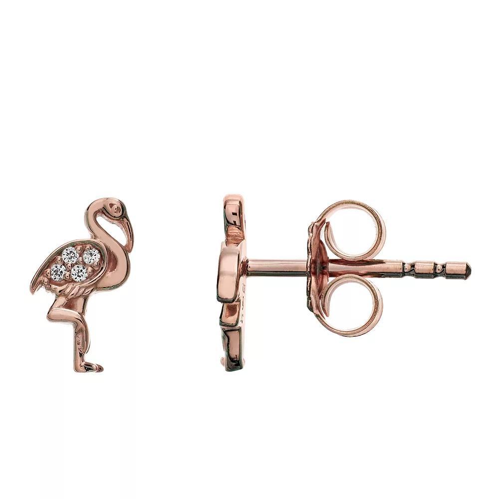 LC Lauren Conrad 10k Rose Gold Over Silver Lab-Created White Sapphire Flamingo Stud Earrings, Women's, Pink Tone Product Image