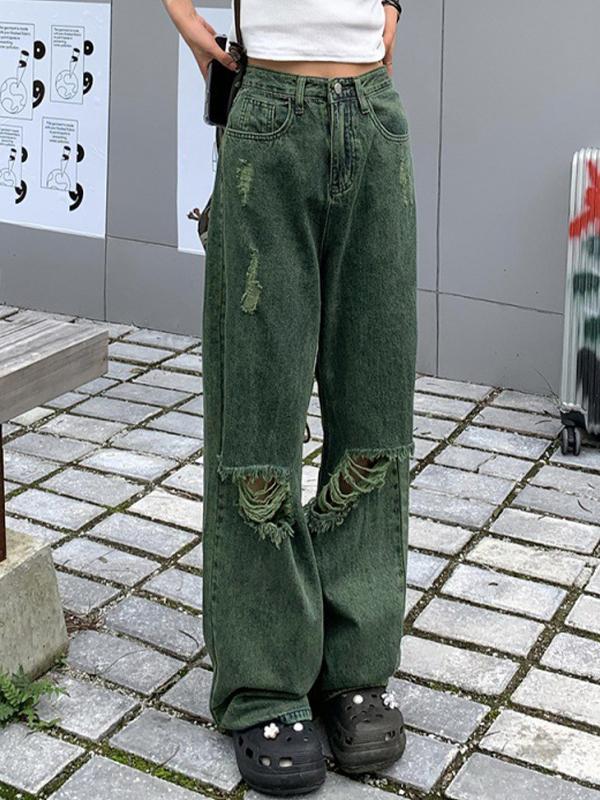 Green Wash Knee Ripped Jeans Product Image