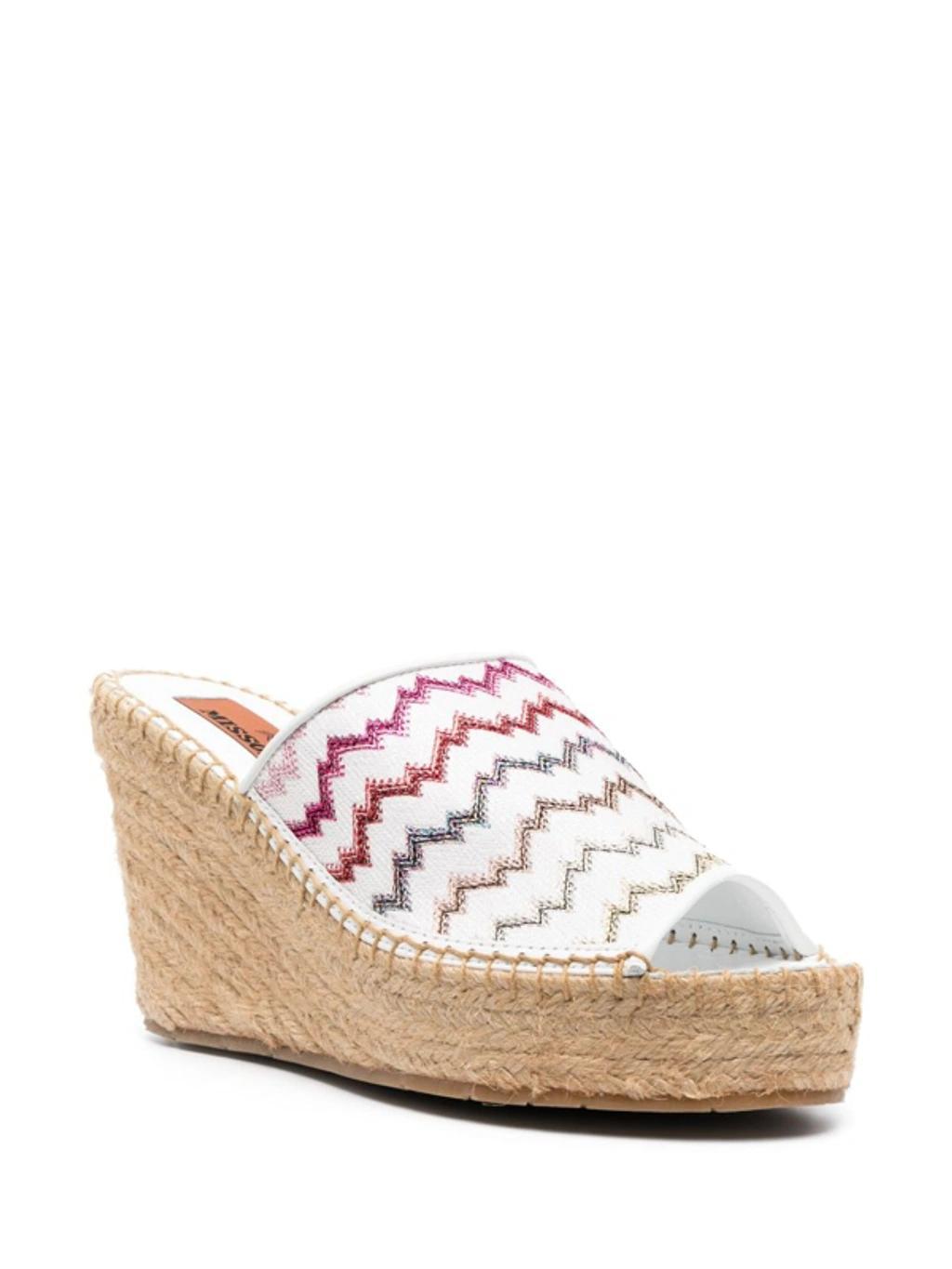 MISSONI 105mm Zigzag-design Wedge Espadrilles In White Product Image