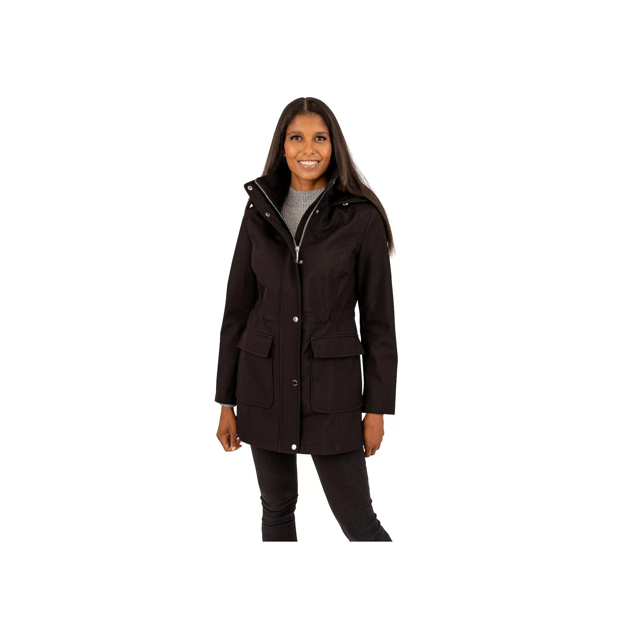 Women's Fleet Street Faux-Fur Hooded A-Line Soft Shell Anorak Parka Jacket, Size: Medium, Black Product Image
