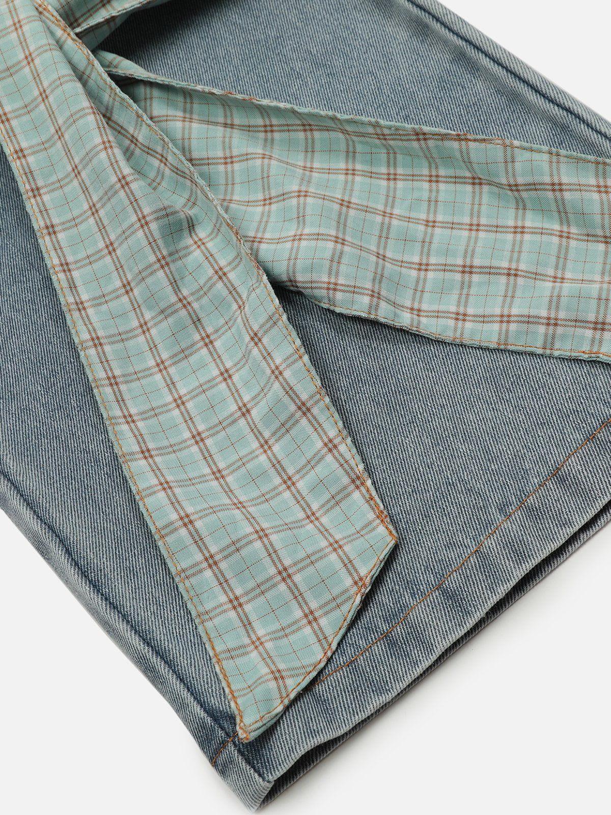 Aelfric Eden Plaid Bow Loose Jeans Female Product Image