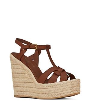 Saint Laurent Womens Tribute Espadrilles Wedge in Smooth Leather Product Image