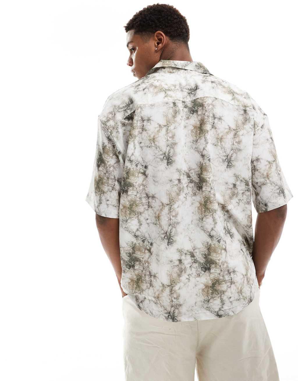 Pull&Bear graphic blur printed shirt in white Product Image