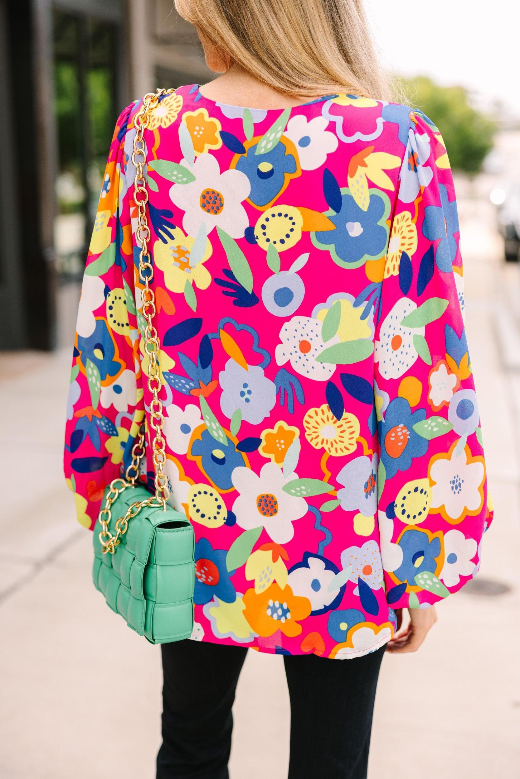 The Serena Fuchsia Pink Floral Blouse Female Product Image