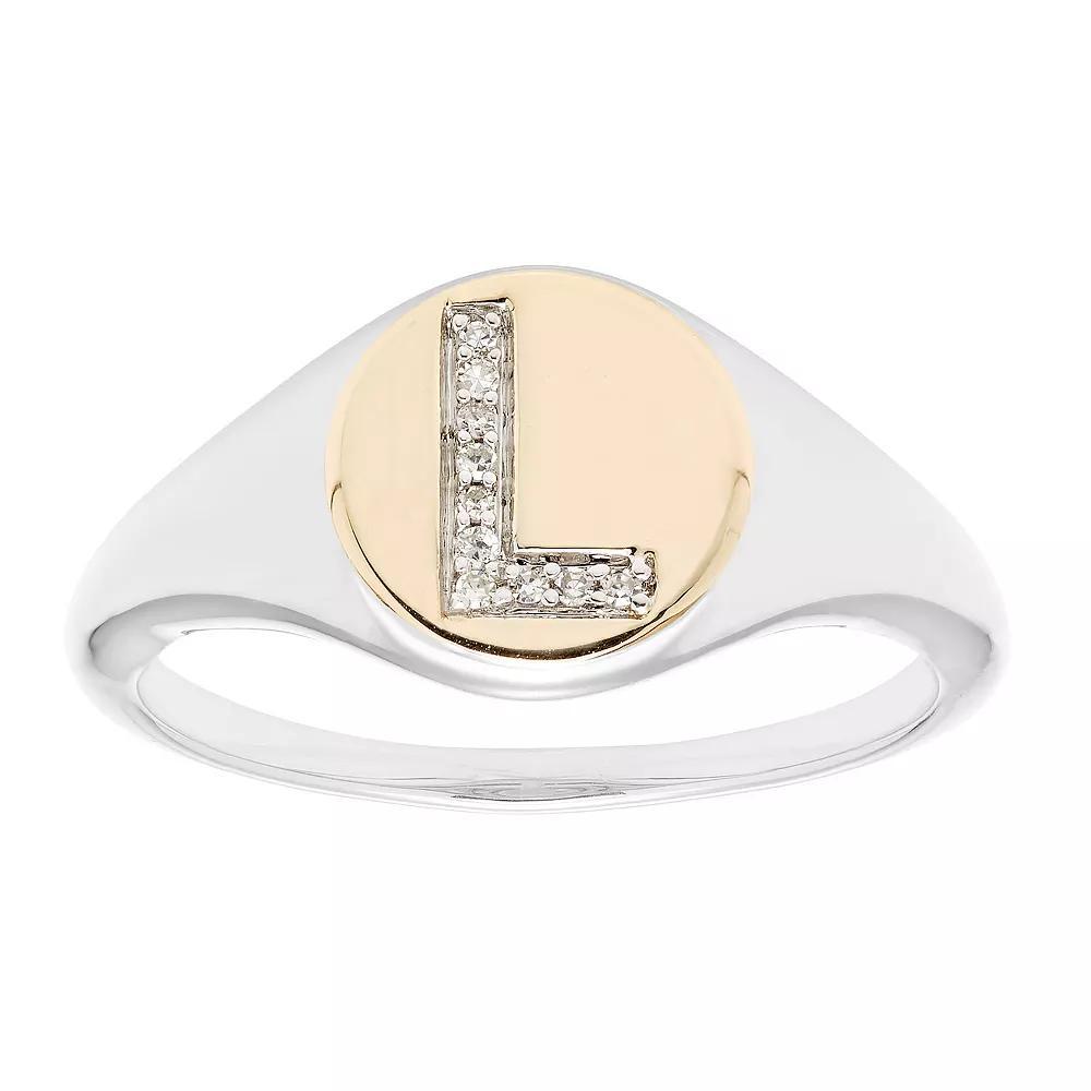 It's Personal 14k Gold Over Sterling Silver Diamond Accent Initial Signet Ring, Women's, Size: 5, Two Tone J Product Image