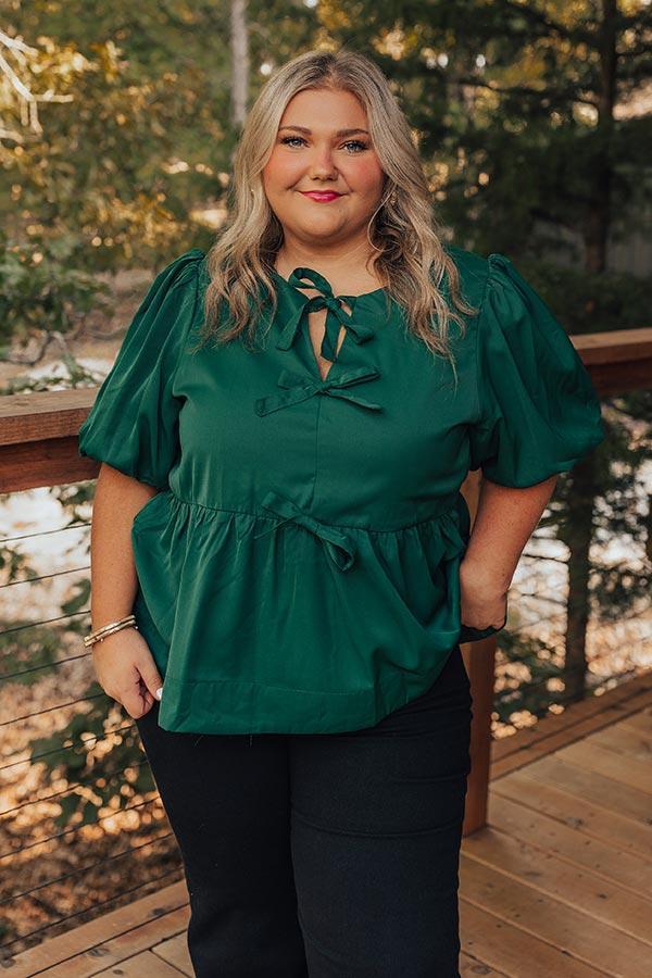Meant For Martinis Peplum Top in Hunter Green Curves Product Image