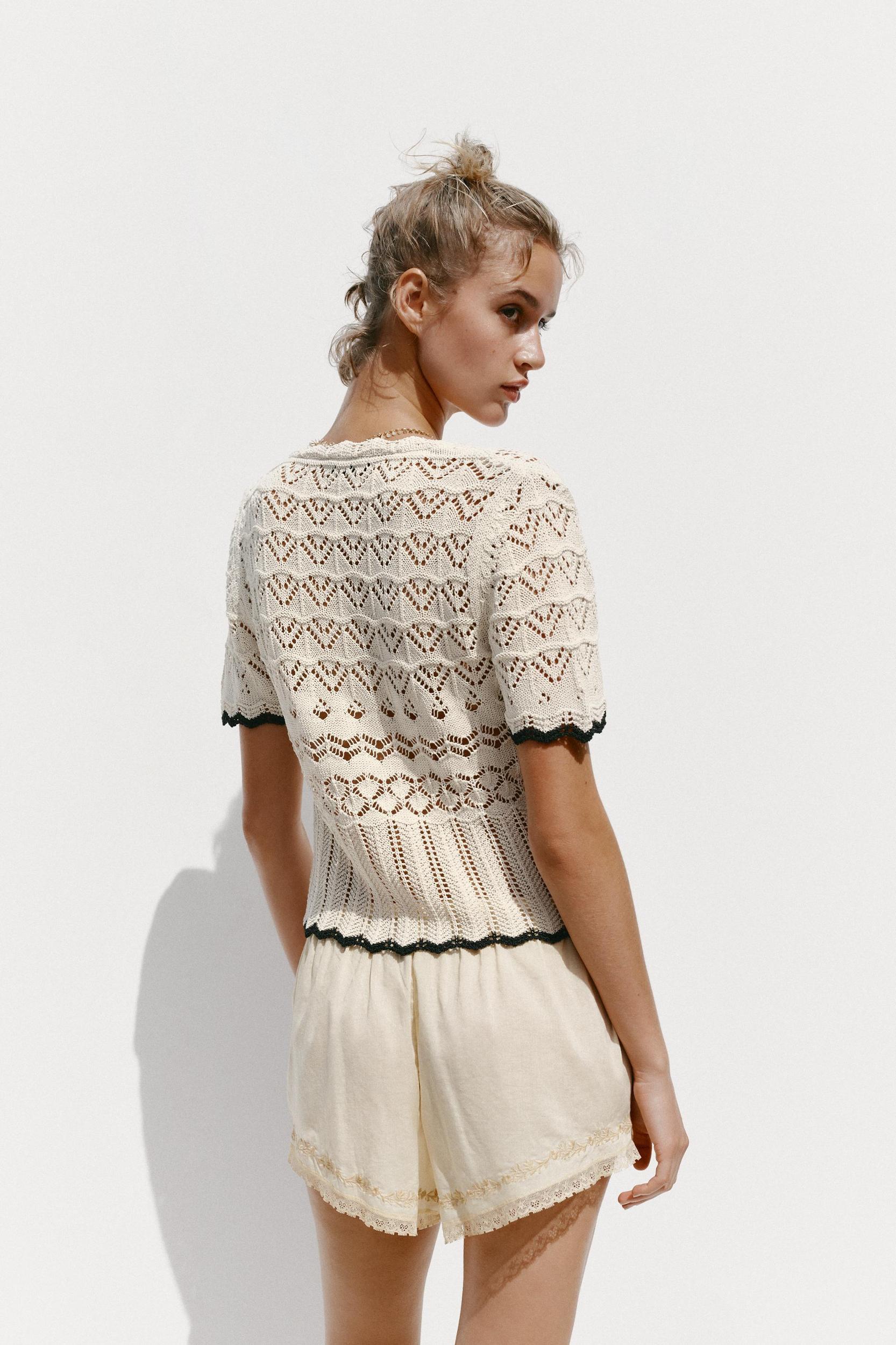 POINTELLE KNIT SHORT SLEEVE CARDIGAN Product Image