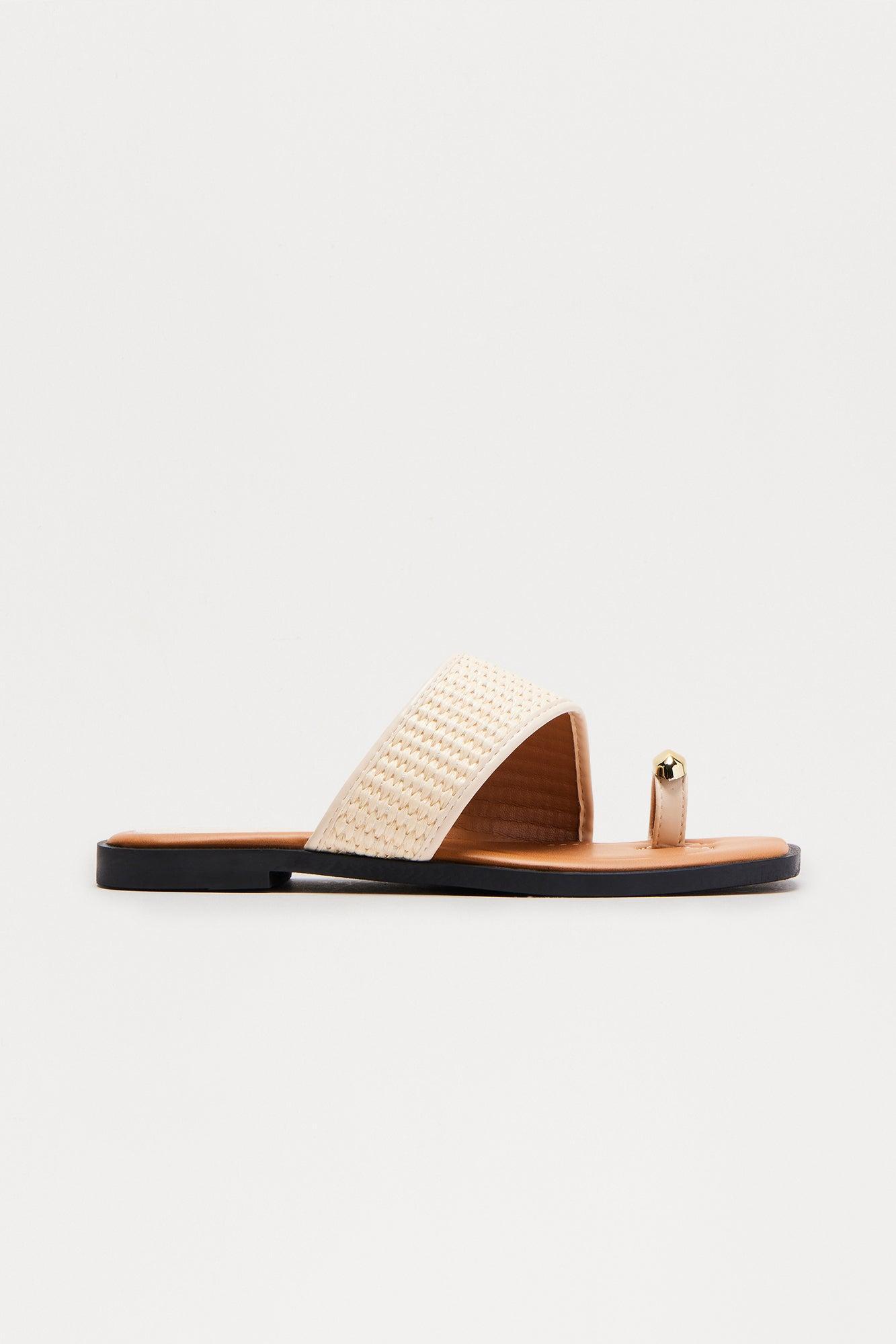 Tavian Raffia Toe Ring Sandals - Beige Product Image