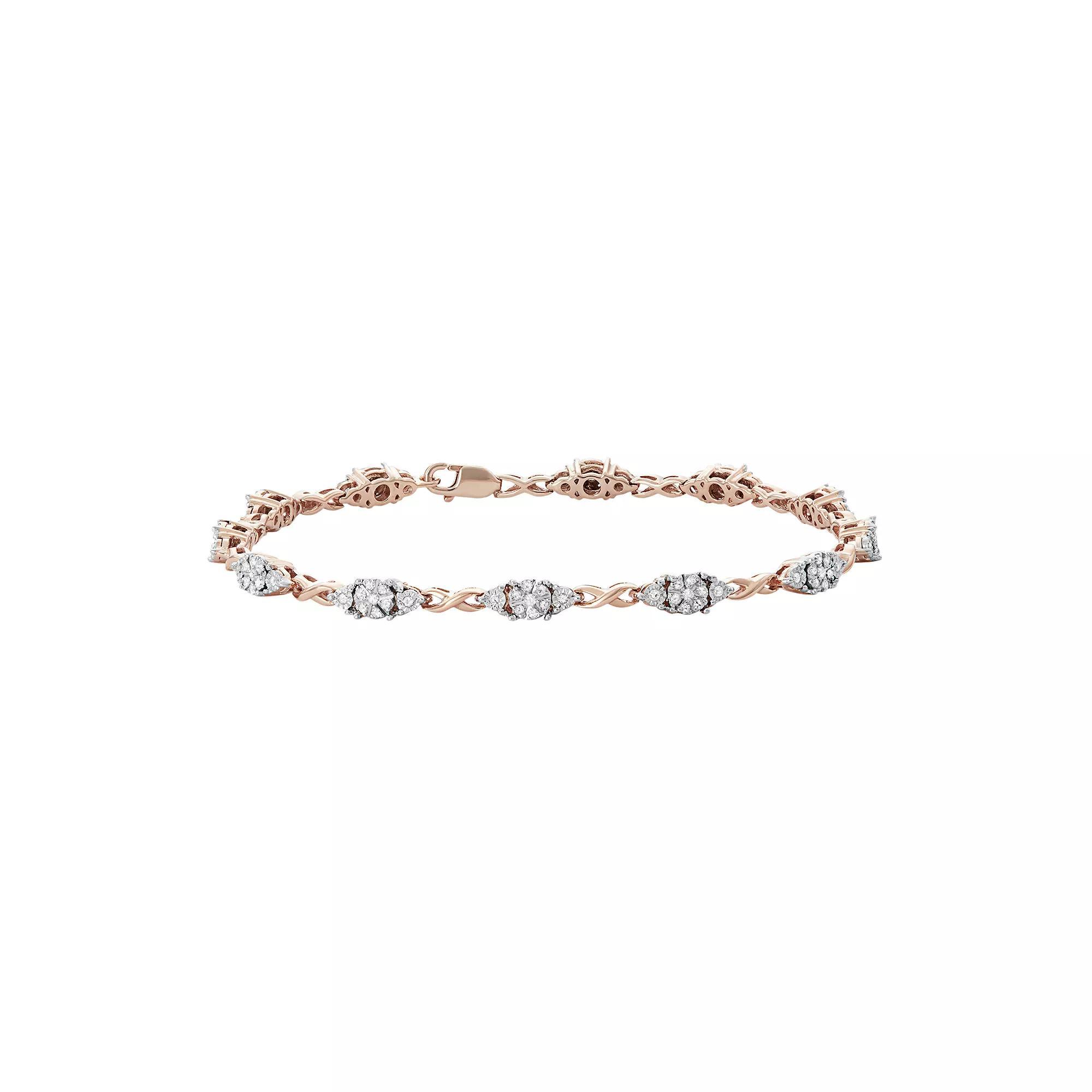 14k Rose Gold Over Silver 1/2 Carat T.W. Diamond Infinity Link Bracelet, Women's, Size: 7", White Product Image