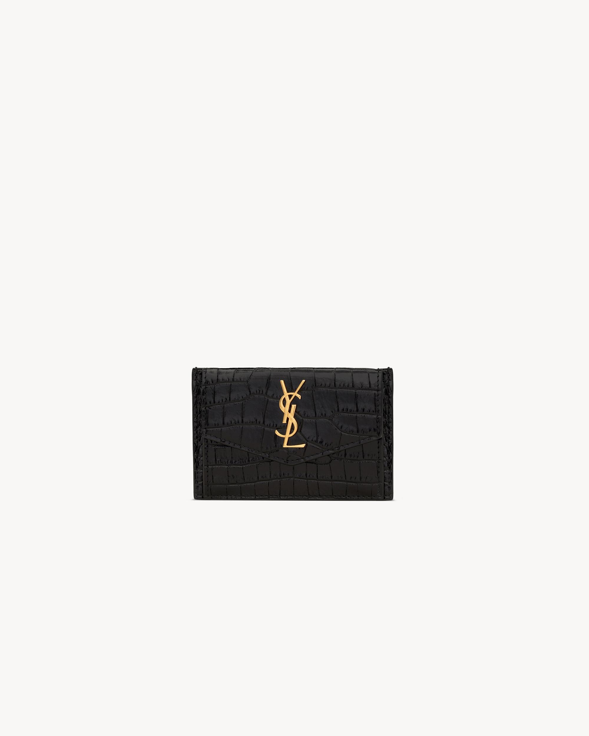 UPTOWN FLAP card case in crocodile-embossed shiny leather Product Image