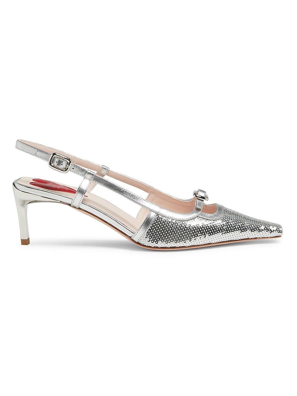 Mini Buckle Metallic Sequin Slingback Pumps Product Image