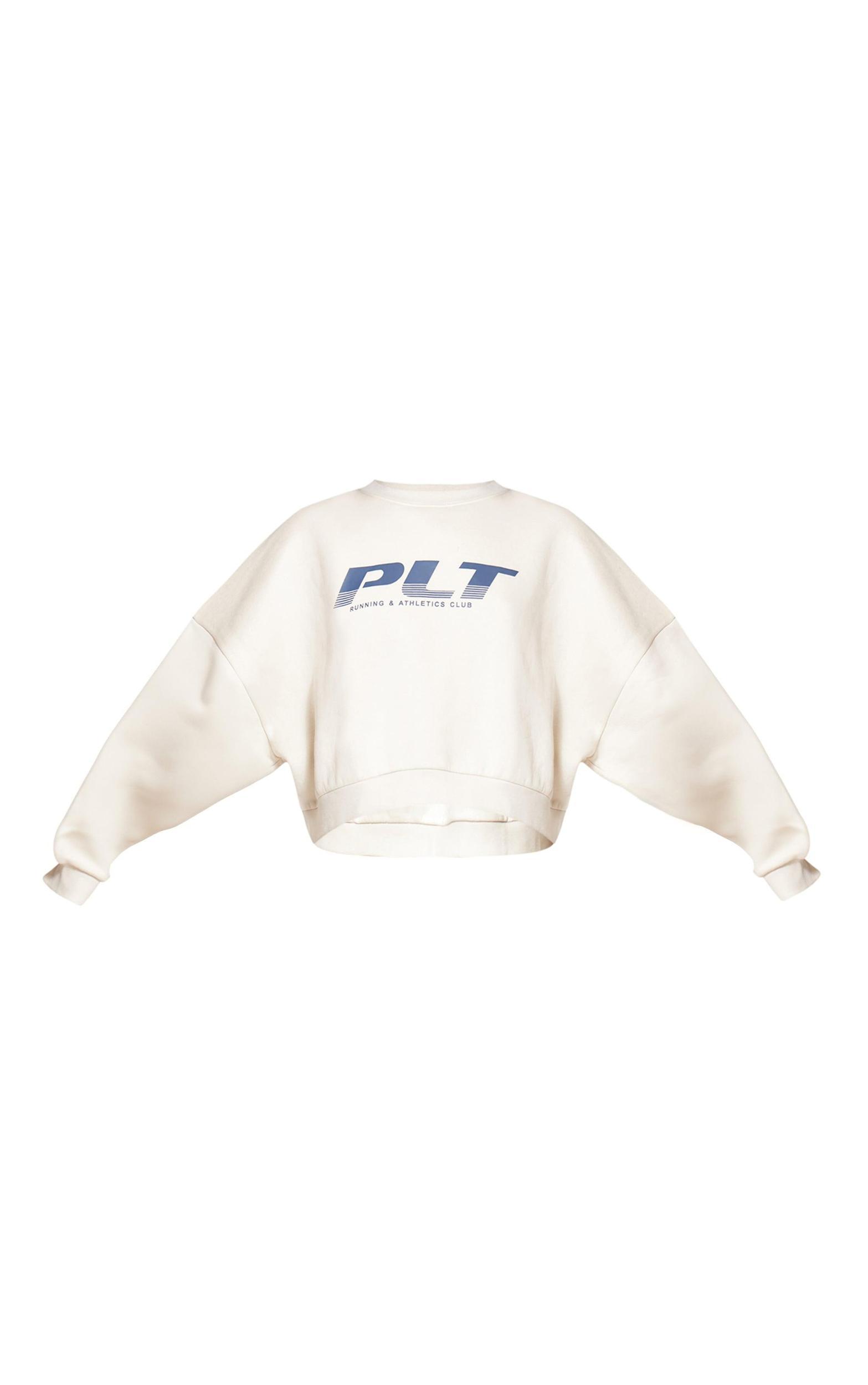 PRETTYLITTLETHING Cream Athletics Club Embossed Oversized Boxy Sweatshirt Product Image