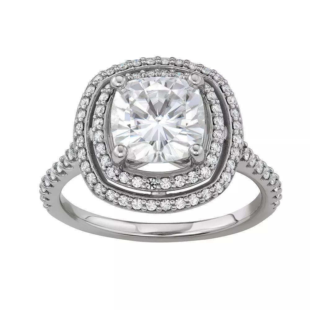 14k White Gold 2 9/10 Carat T.W. Lab-Created Moissanite Cushion Double Halo Ring, Women's, Size: 8, 14kwh Gold Product Image