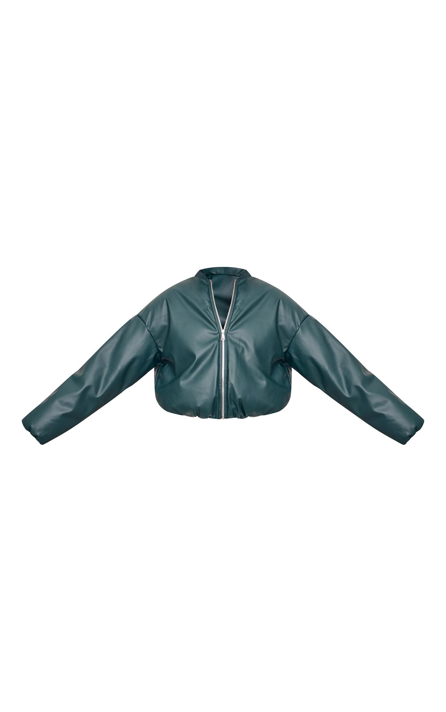  Green Faux Leather Oversized Bomber Jacket Product Image