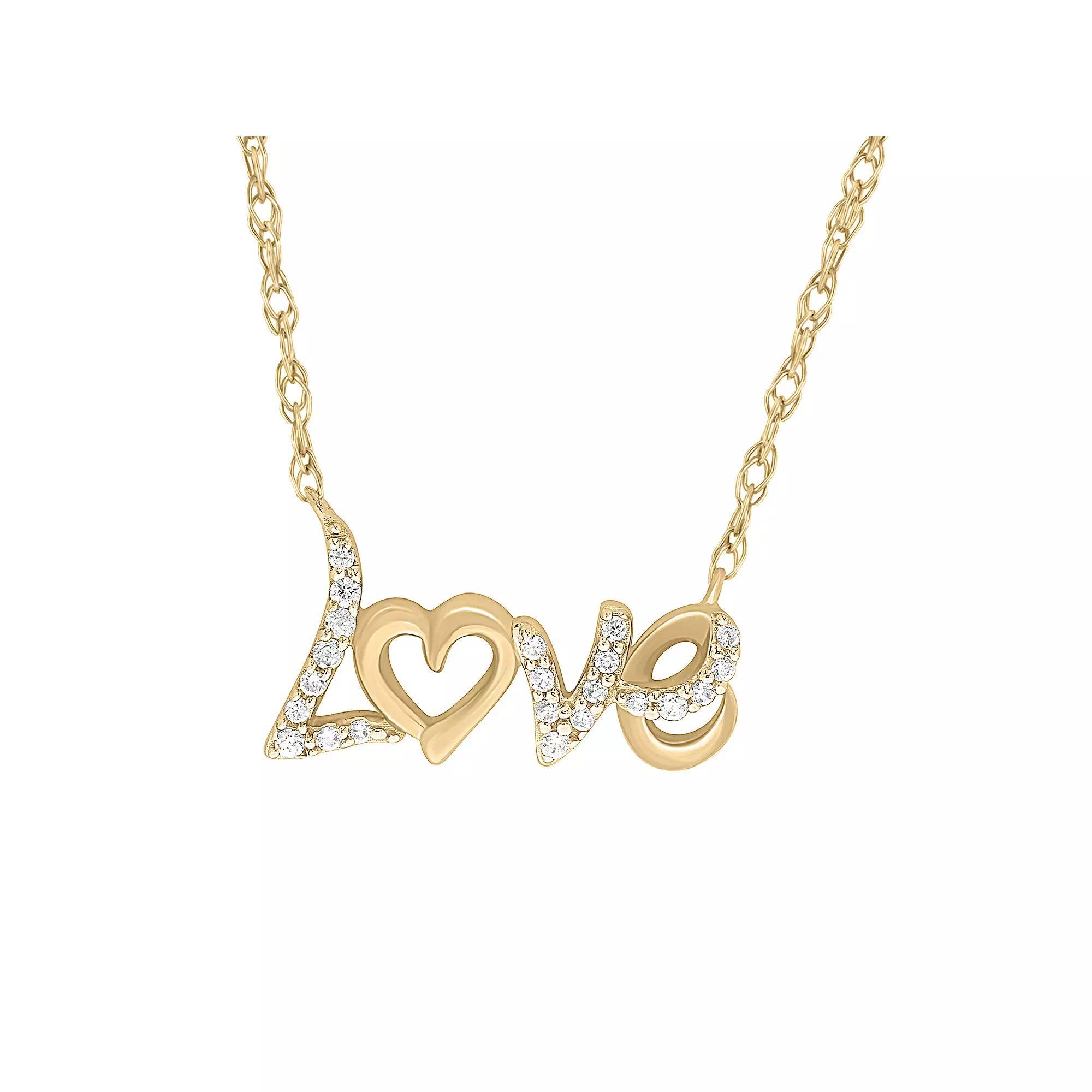 Sterling Silver 1/10 Carat T.W. Diamond "Love" Pendant Necklace, Women's, Size: 18", Gold Tone Product Image
