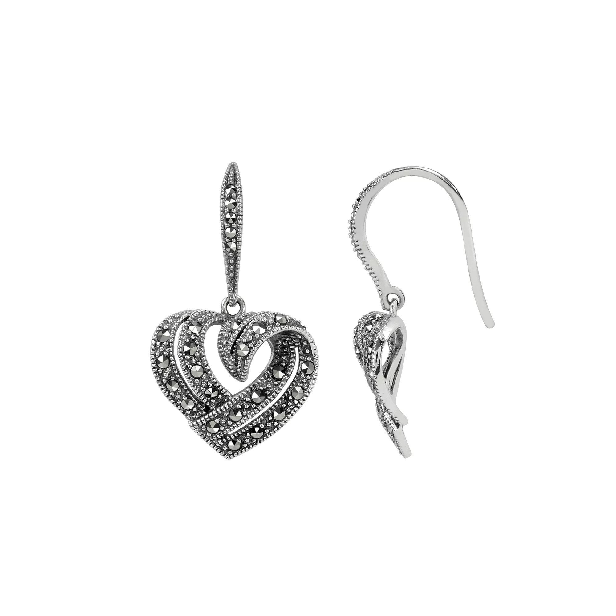 Lavish by TJM Sterling Silver Heart Drop Earrings, Women's, Grey Product Image