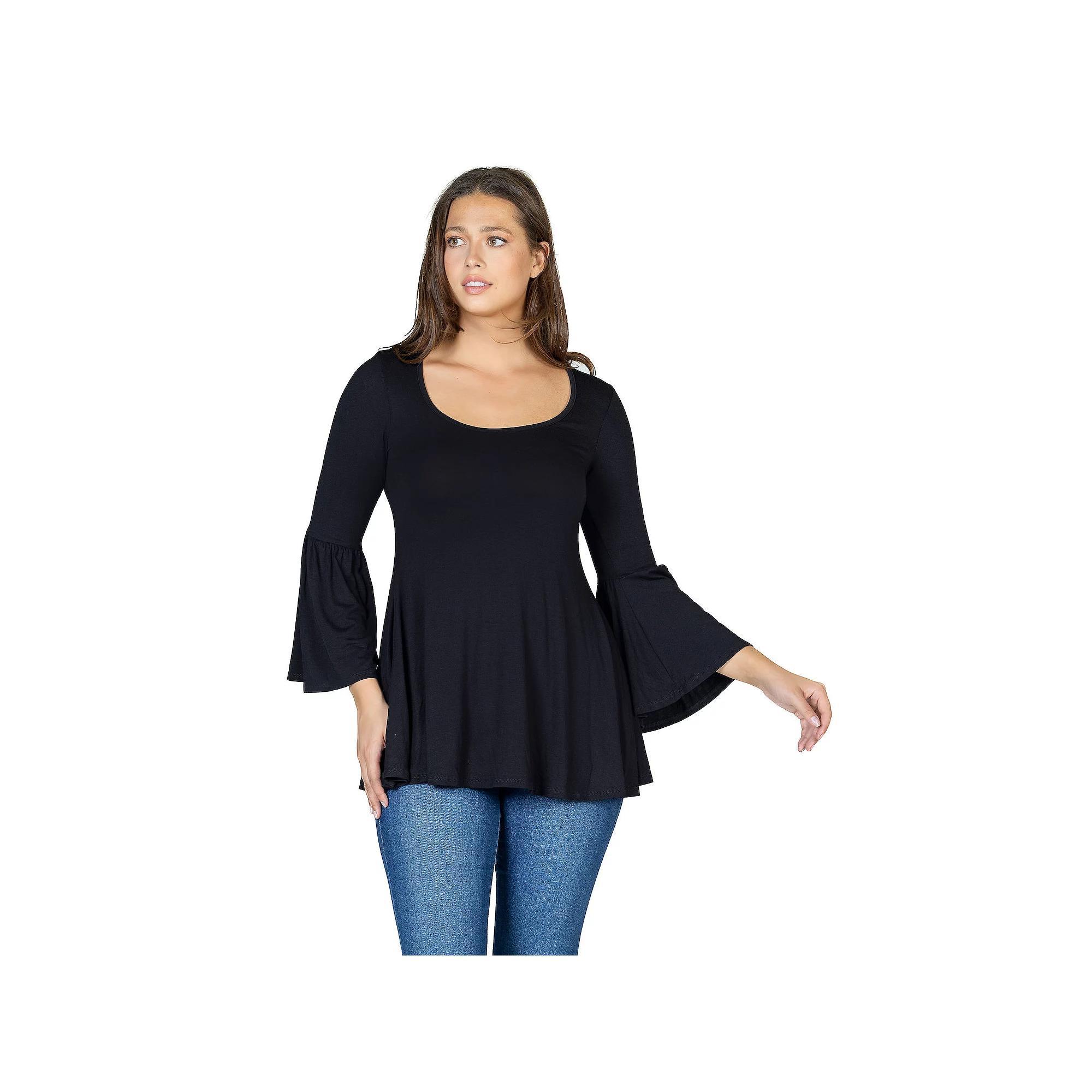 Womens 24Seven Comfort Apparel Long Bell Sleeve Flared Tunic Top Purple Product Image
