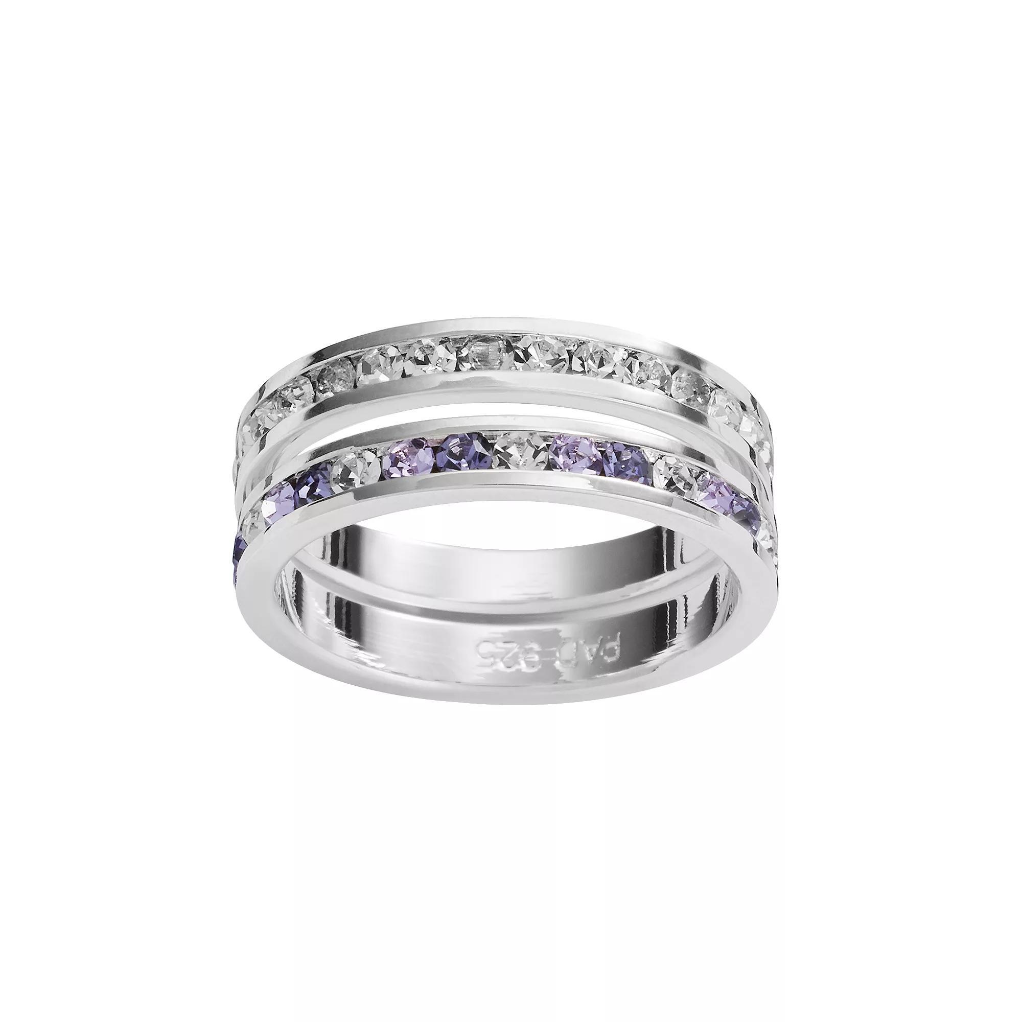 Traditions Jewelry Company Silver-Plated Crystal Eternity Ring Set, Women's, Size: 7, Purple Product Image