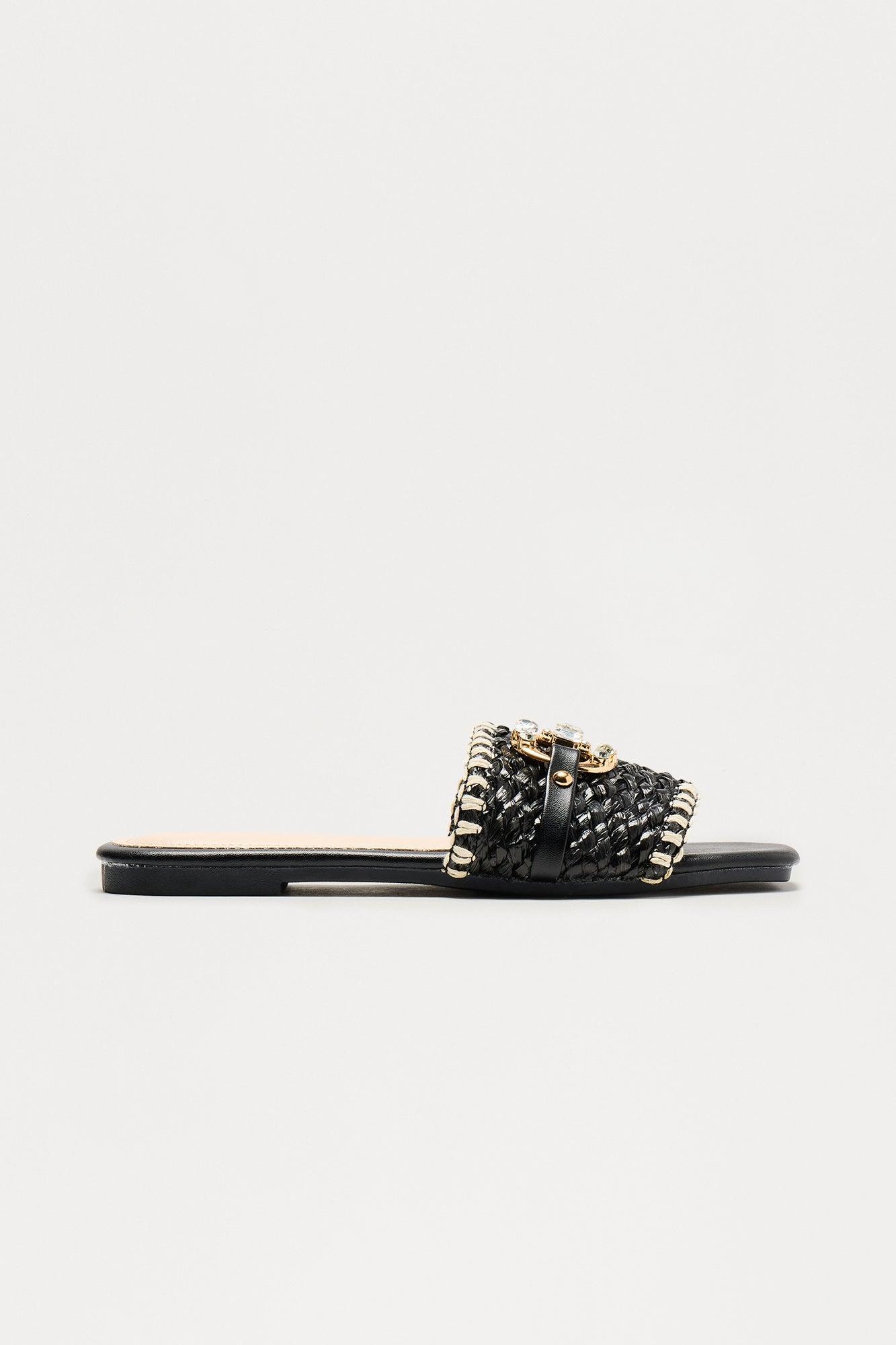 Ela Raffia Hardware Sandals - Black Product Image