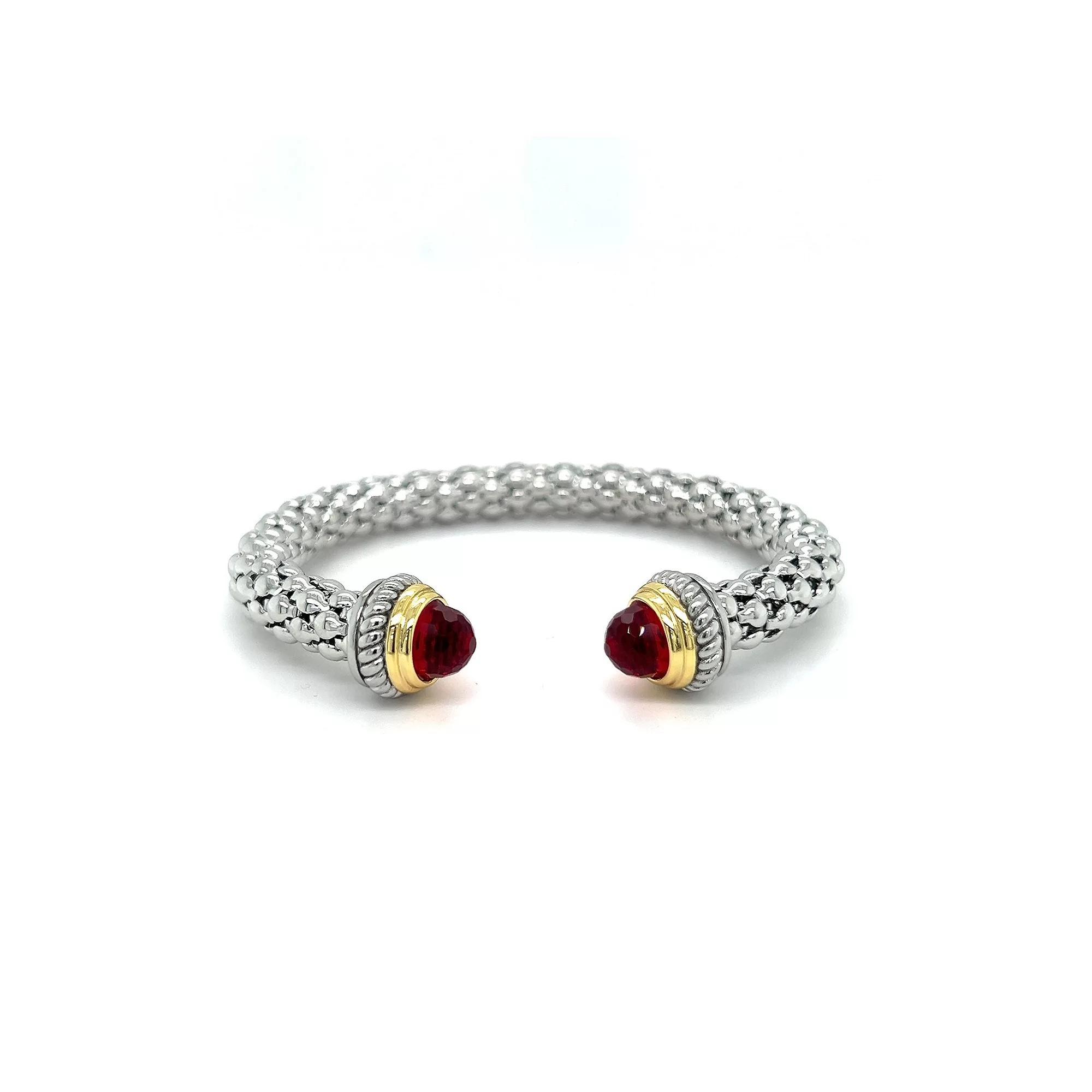 Juvell Two-Tone 18k Gold Plated Garnet Domes Bangle Bracelet, Women's, Two Tone Product Image