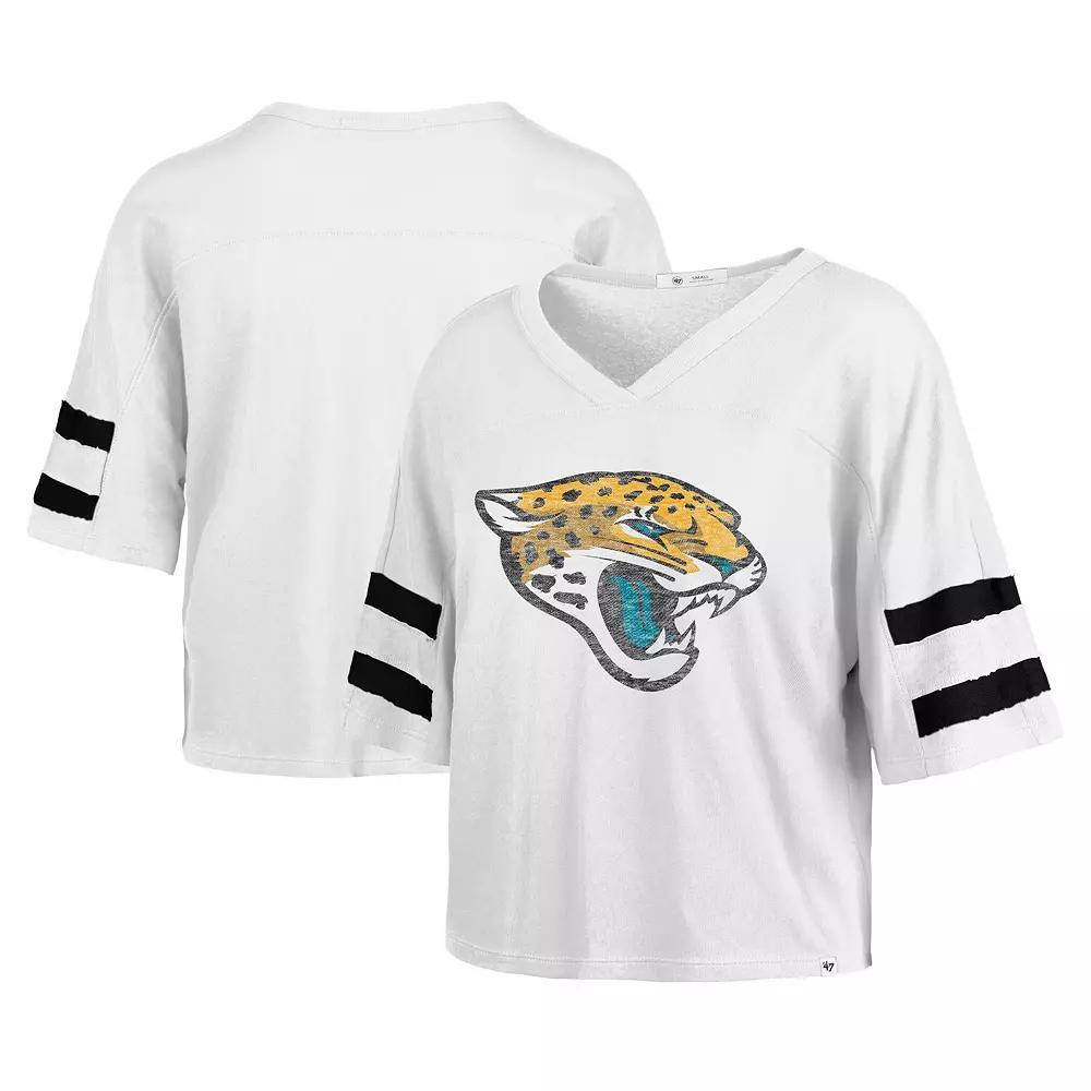 Women's '47 White Jacksonville Jaguars  Double Header Scout Cropped V-Neck T-Shirt, Size: XL Product Image