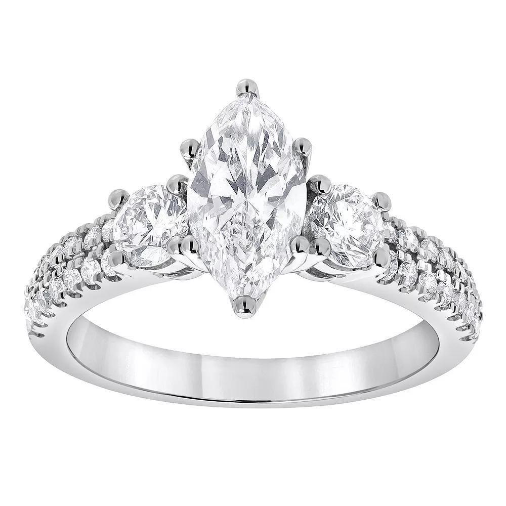 Diamond Brilliance 14k White Gold 1 3/4 Carat T.W. Lab-Grown Diamond Three-Stone Marquise Engagement Ring, Women's, Size: 9, 14k Gold Product Image
