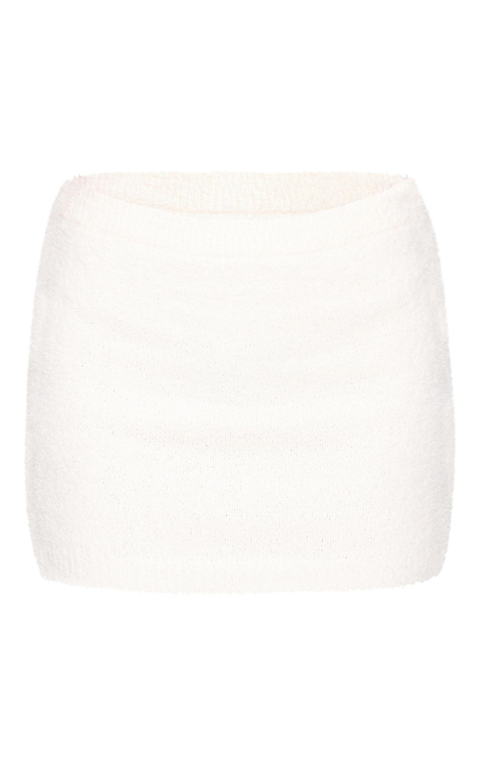 Cream Fluffy Boucle Knit Mini Skirt Product Image