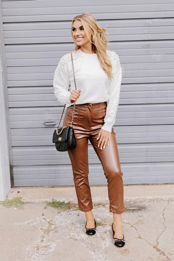 The Luna High Waist Faux Leather Trousers In Chocolate Product Image