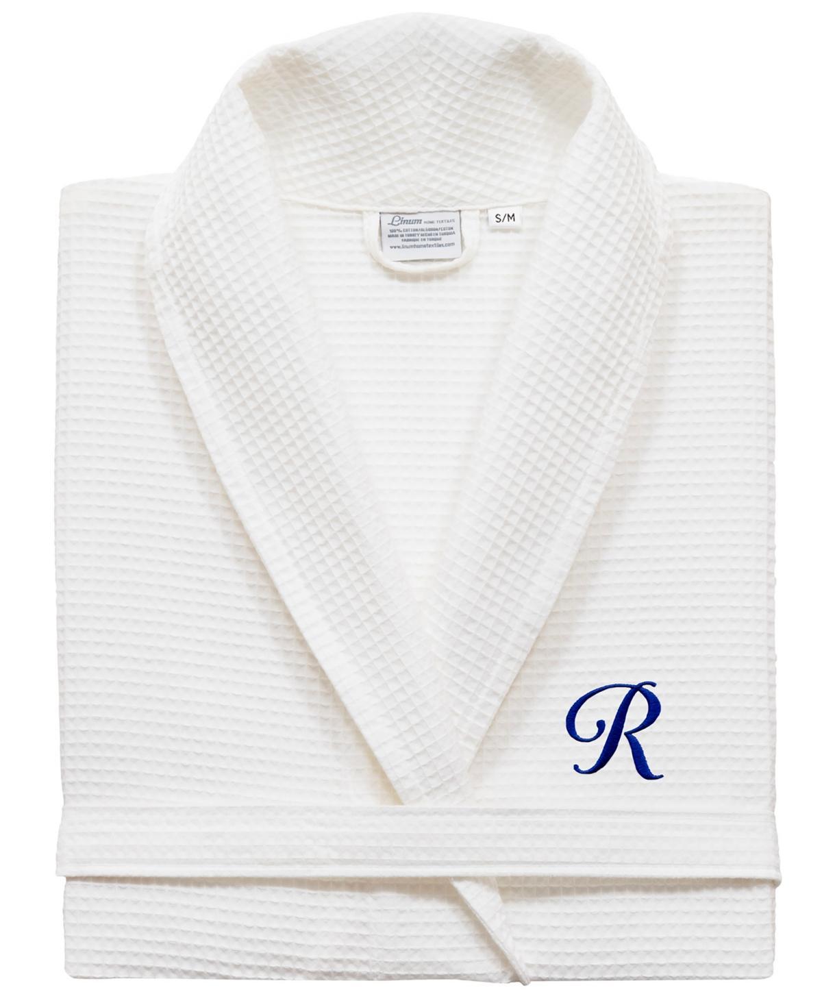 Linum Home Textiles Turkish Cotton Personalized Waffle Weave Bathrobe, Women's, Size: Small/Medium, White Navy D Product Image