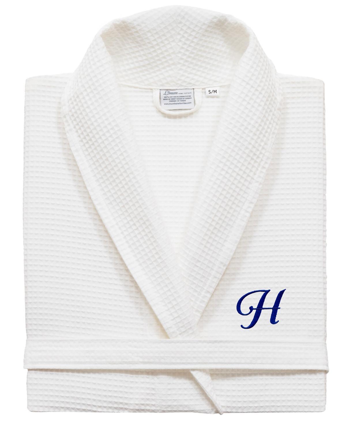 Linum Home Textiles Turkish Cotton Personalized Waffle Weave Bathrobe, Women's, Size: Small/Medium, White Navy D Product Image