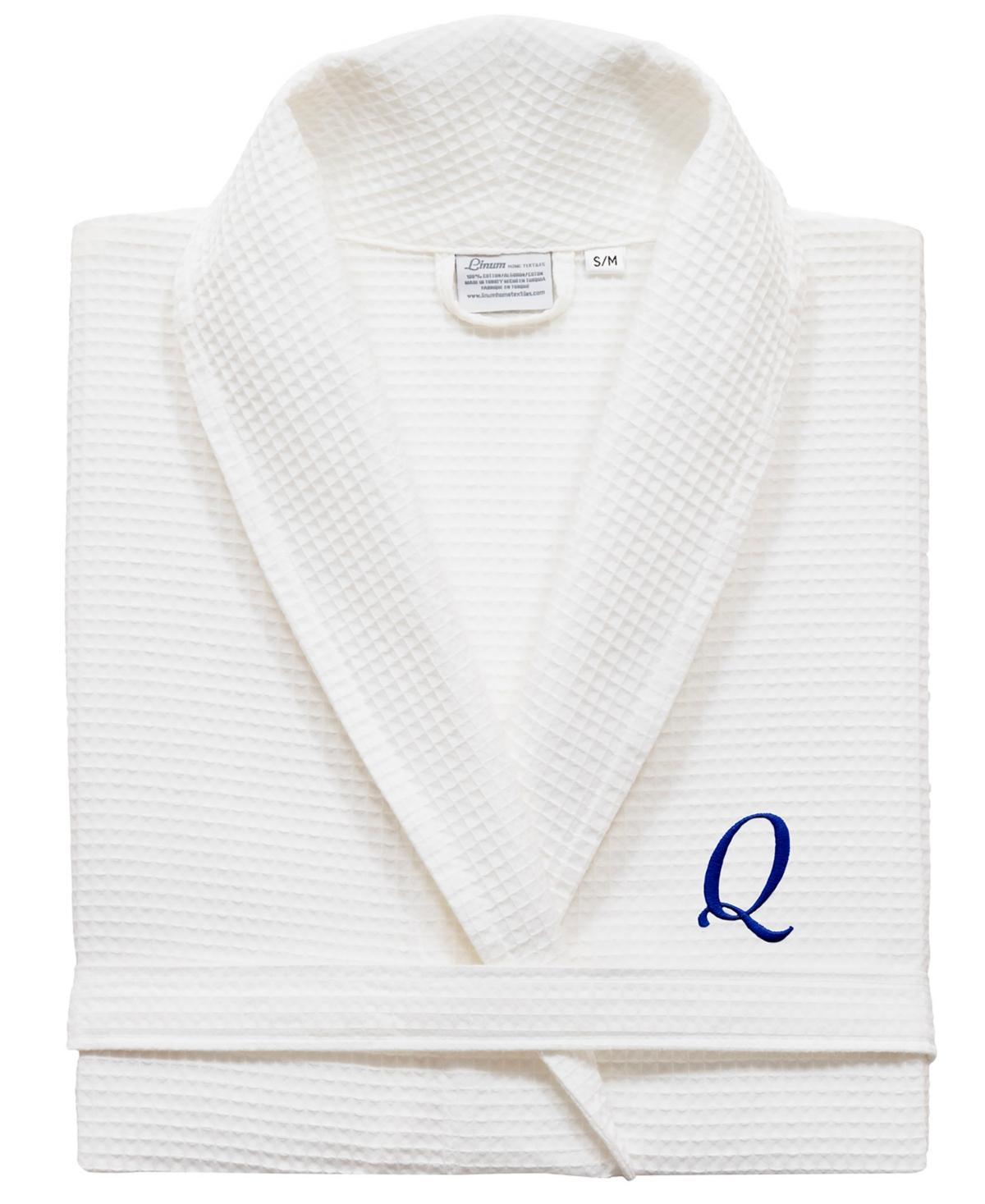 Linum Home Textiles Turkish Cotton Personalized Waffle Weave Bathrobe, Women's, Size: Small/Medium, White Navy D Product Image
