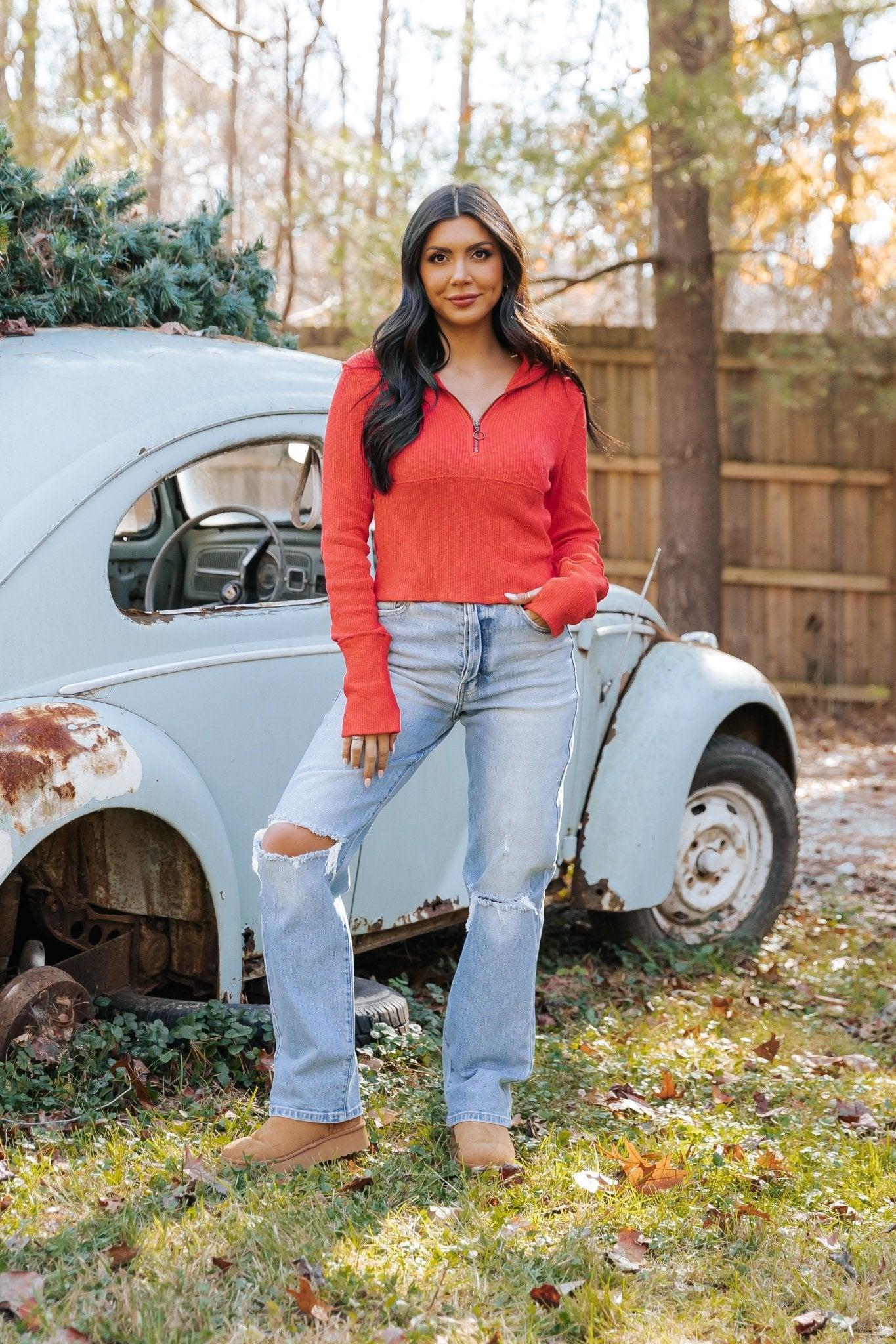 Free People Red Midnight Half Zip Pullover - FINAL SALE Product Image