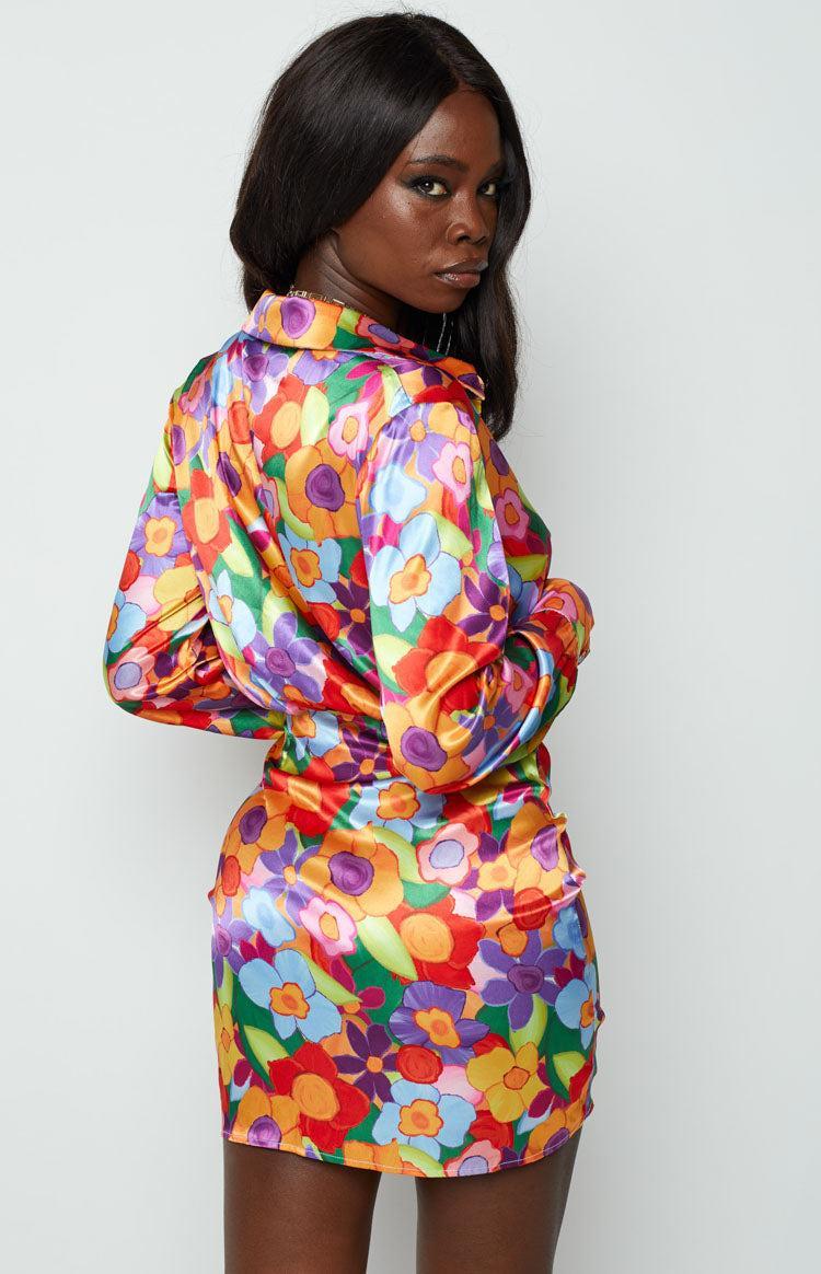 Lover Satin Shirt Dress Multi Floral Product Image