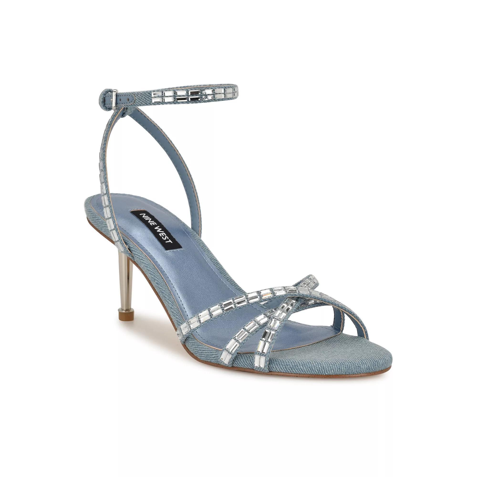 Nine West Amseta Women's Embellished Heeled Dress Sandals, Size: 8, Light Blue Blue Product Image