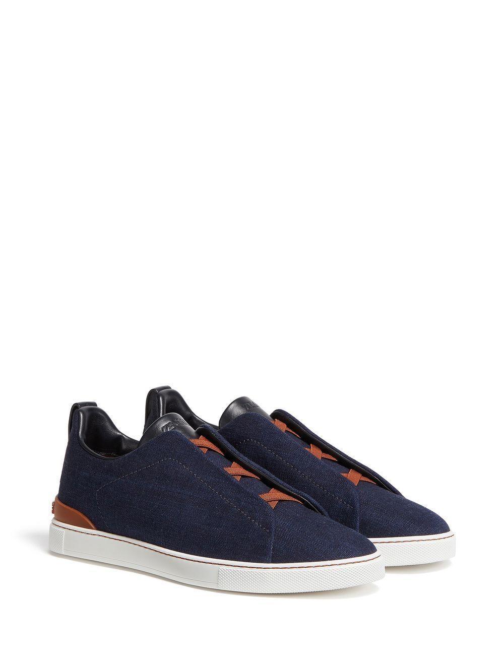 ZEGNA Blue Cotton Denim Triple Stitch Low Top Sneakers Product Image