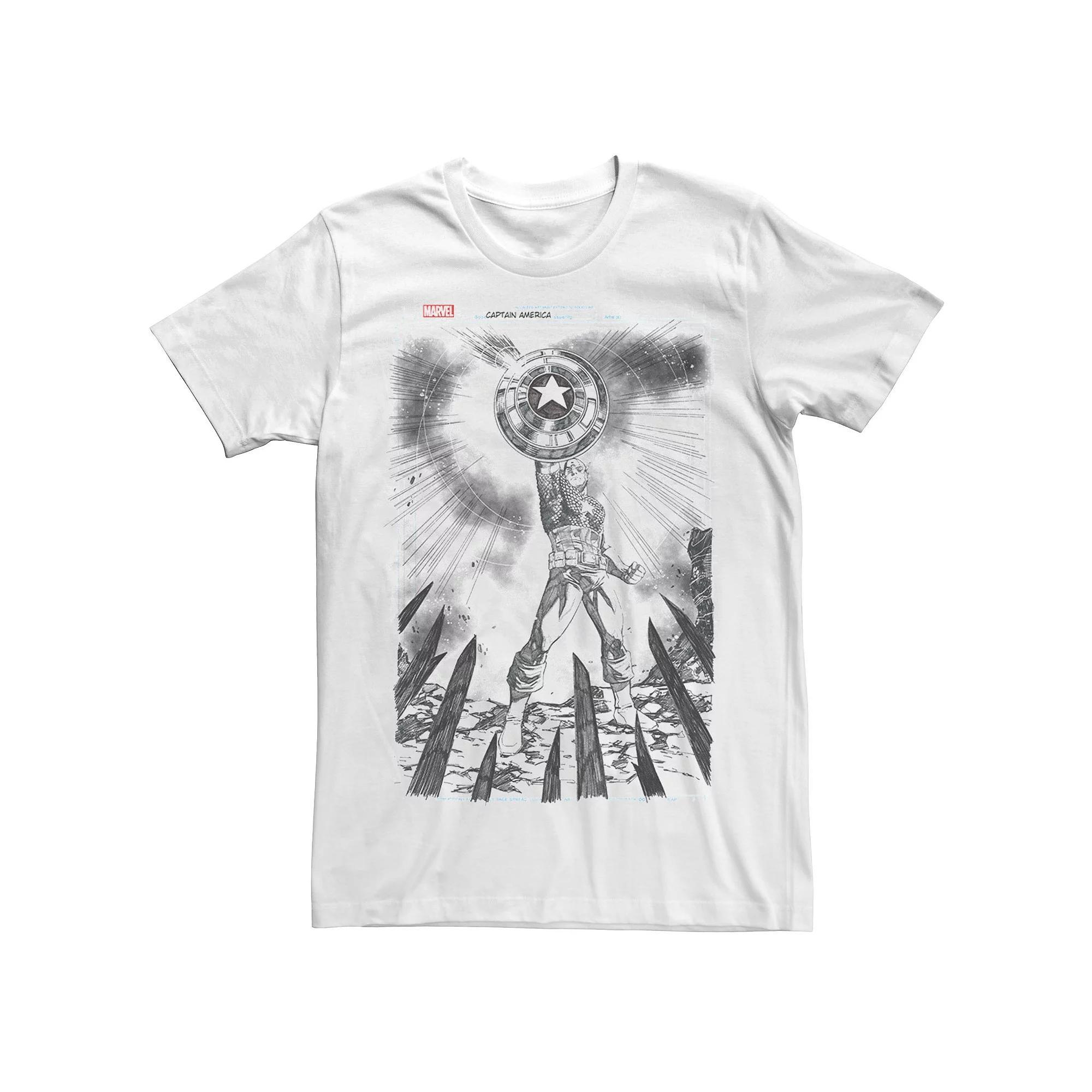 Men's Marvel Captain America Sketched Comic Book Cover Graphic Tee, Size: XL, White Product Image