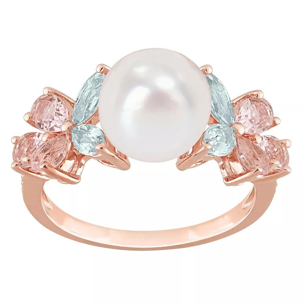 Stella Grace 18K Rose Plated Sterling Silver Multi-Gemstones & Freshwater Cultured Pearl Cocktail Ring, Women's, Size: 10, Pink Tone Product Image
