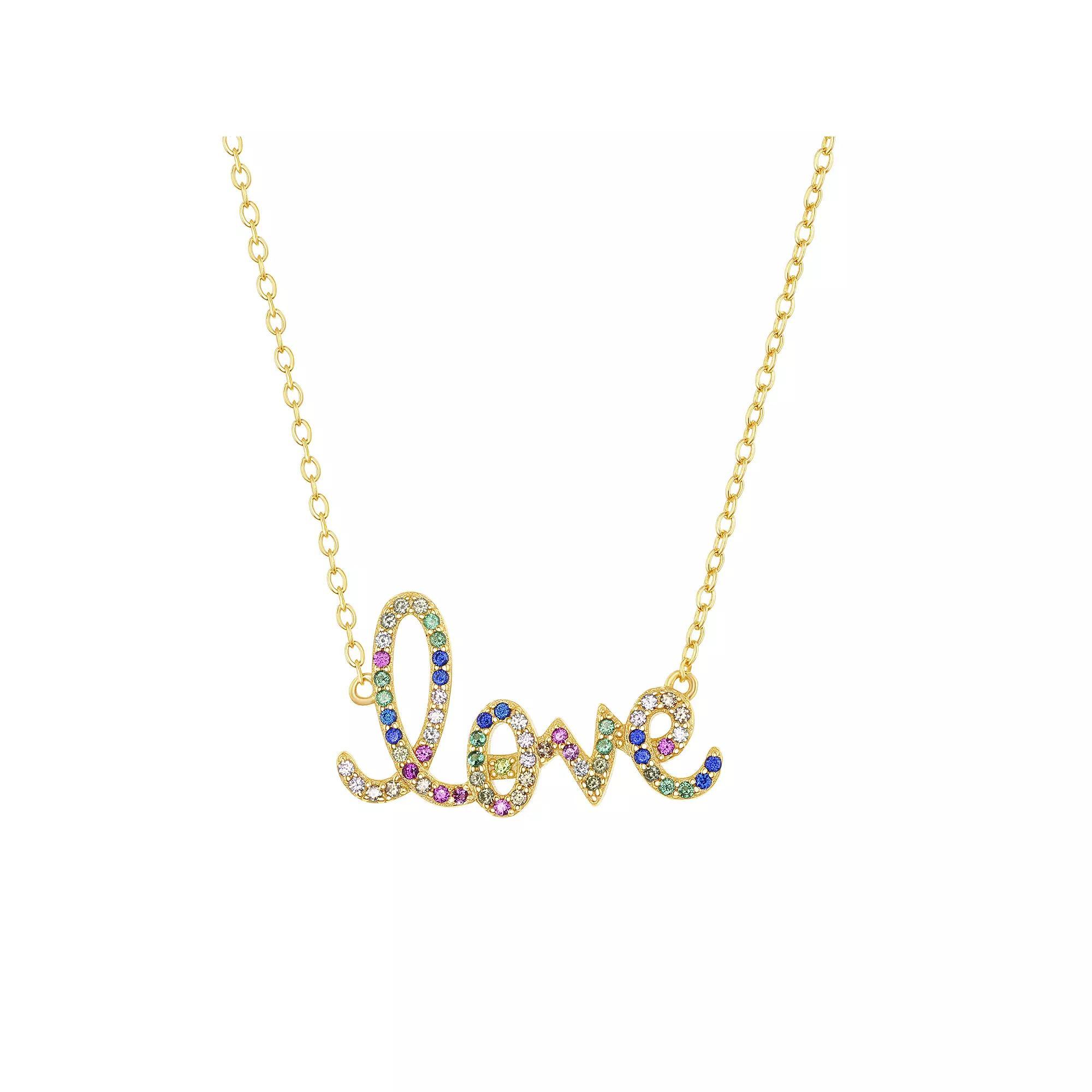 Sterling Silver Rainbow Cubic Zirconia Love Necklace, Womens Product Image