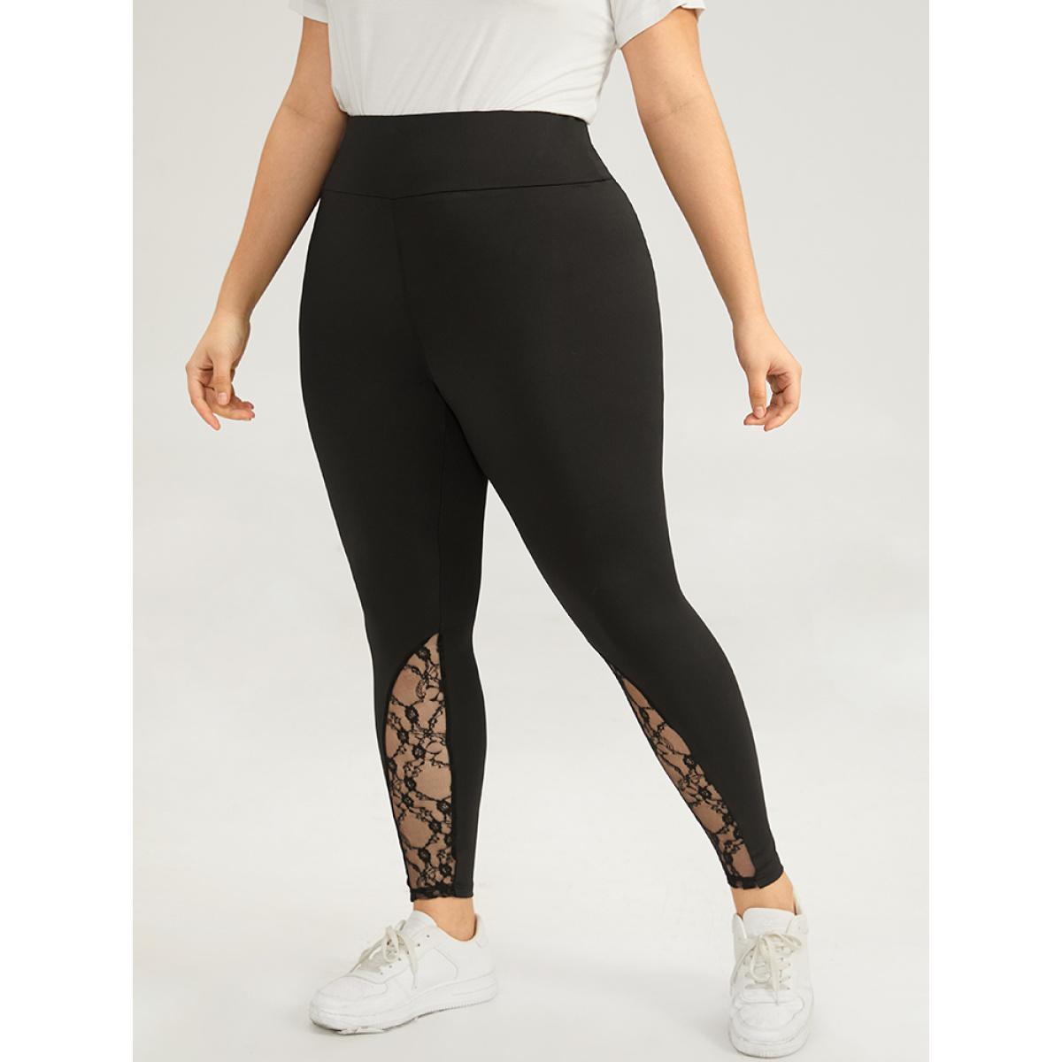 Plus Size Halloween Wideband Waist Lace Panel Leggings Women Black Casual High stretch Skinny High Rise Everyday Leggings BloomChic 18-20/2X Product Image