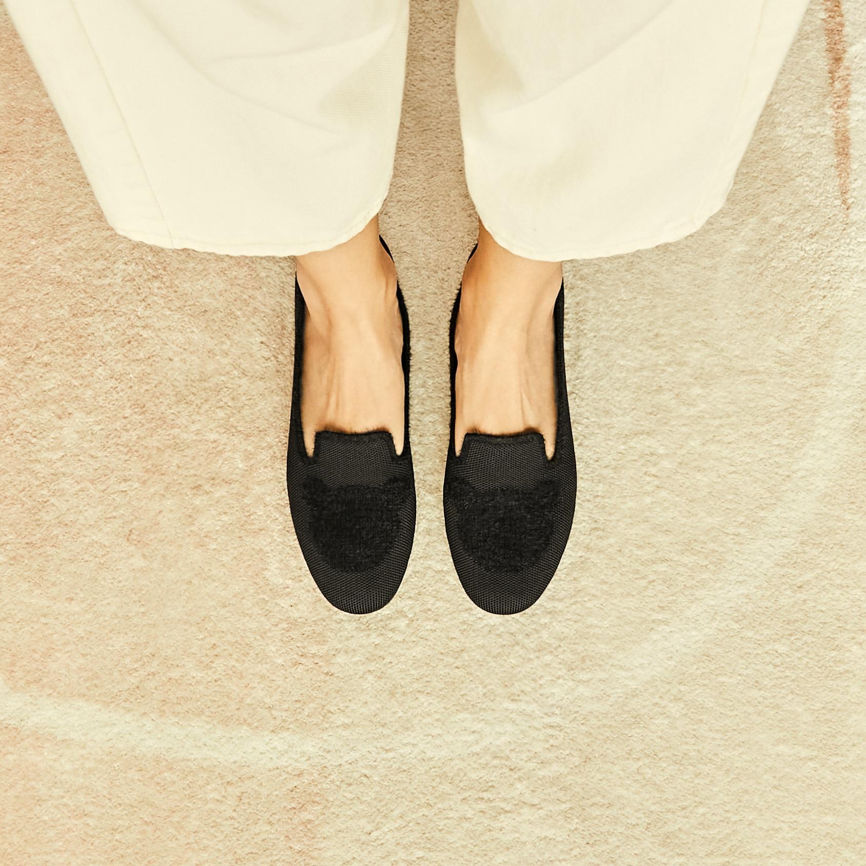 Round-Toe Faux Mink-Knit Loafers Product Image