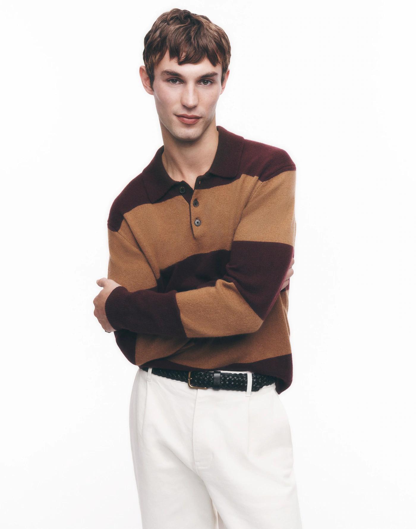 Rugby-Stripe Sweater Polo Shirt in SoftWool Product Image