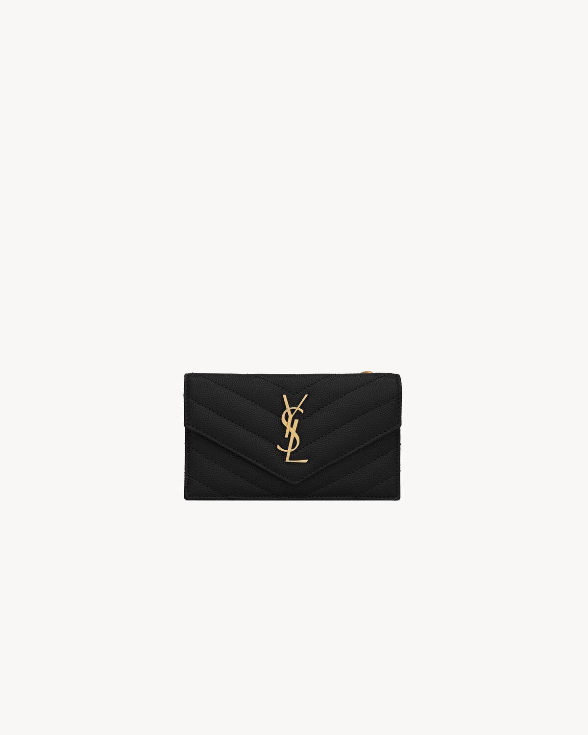 CASSANDRE MATELASSÉ FRAGMENTS FLAP CARD CASE IN GRAIN DE POUDRE LEATHER | Saint Laurent | YSL.com Product Image